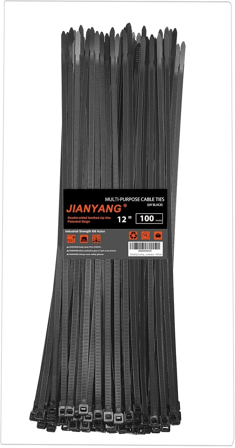 12 Inch Zip Ties Double Sided Toothed, 100 LBS Tensile Strength Heavy Duty Cable Wire Ties (100 Pack)