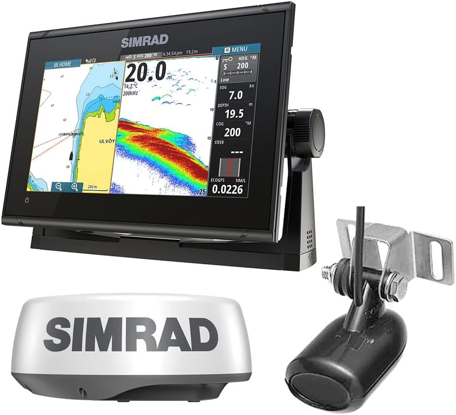 Simrad GO Chartplotter and Fish Finder, with Transducer and Radar Options, Preloaded C-MAP Discover Chart Card