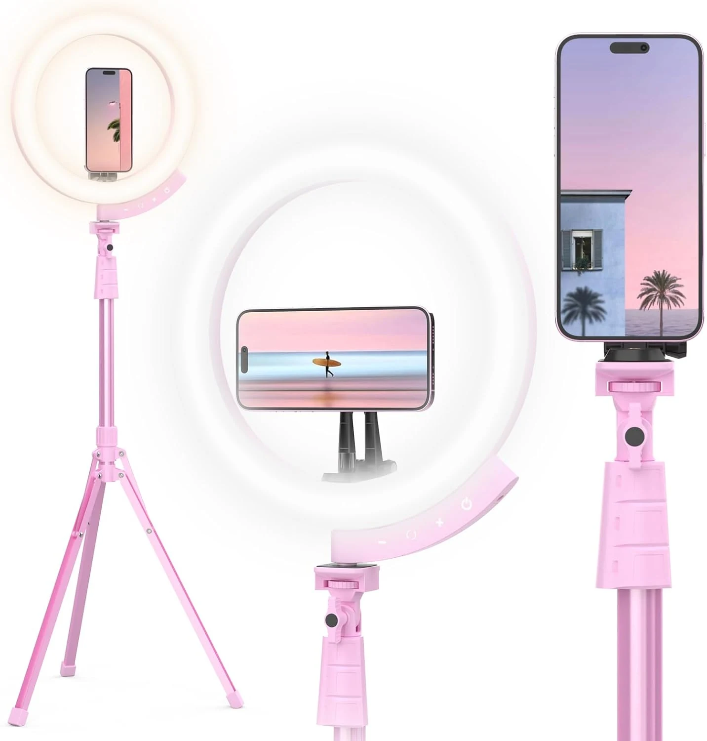 UBeesize 12'' LED Ring Light with 62'' Tripod Stand and Magnetic Phone Holder (Pink)