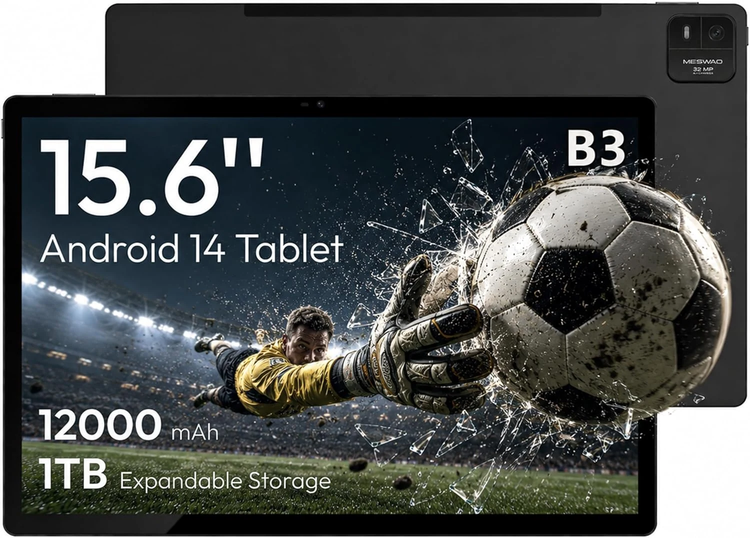 MESWAO 15.6 Inch Android 14 Tablet, 2026 Large Tablet with1080
