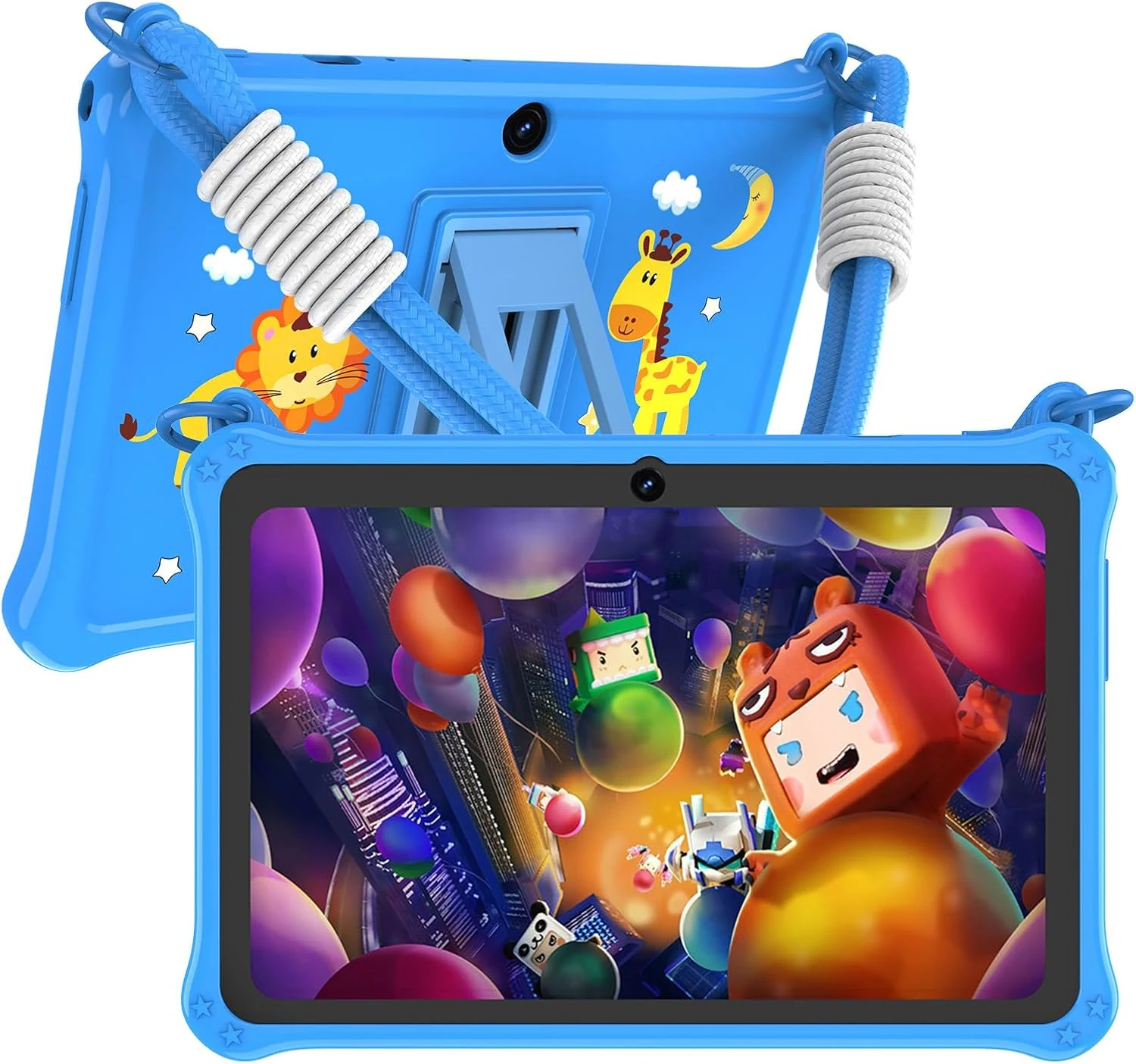 PRITOM 7 inch Kids Tablet with Lanyard, 32GB Toddler Tablet Android 13 with WiFi, Dual Camera, Education, Games, Kids Software Pre-Installed, Parental Control, Blue