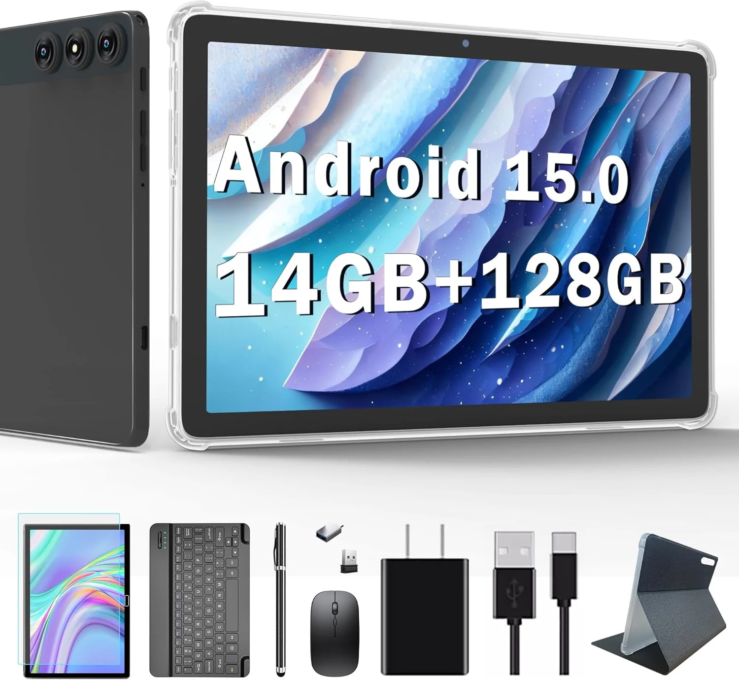 KADYBE Android 15 Tablet (10 inch, 128GB, 4G SIM) with Keyboard Bundle