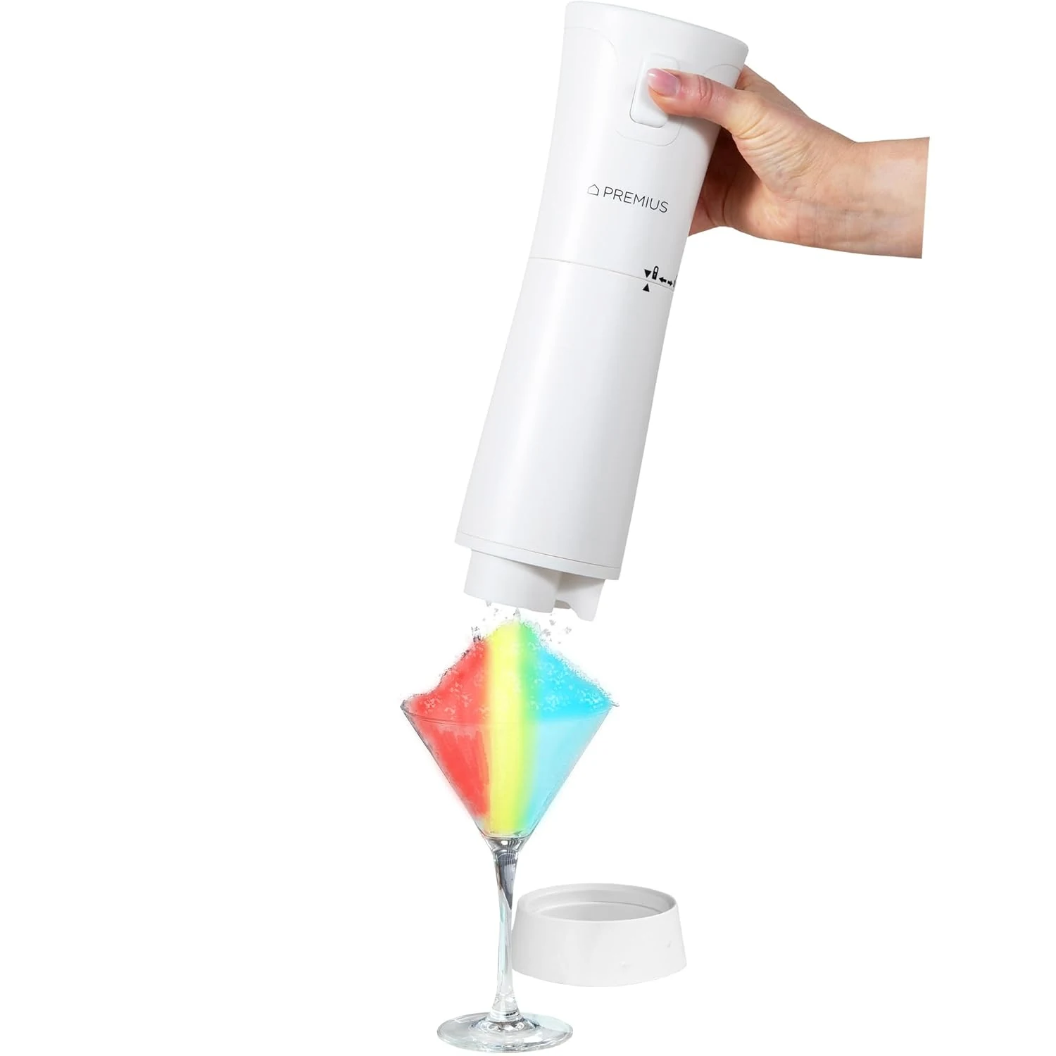 Cordless Shaved Ice Maker By PREMIUS – Lightweight, Rechargeable, Bonus Recipe Book, Resting Stand (White)