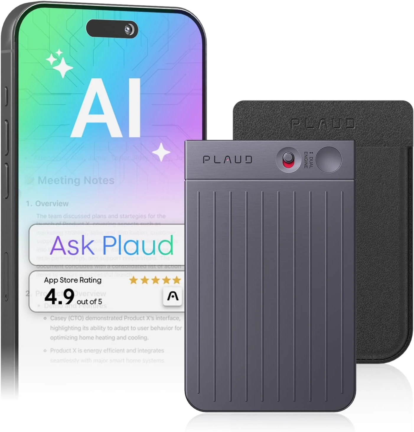 Plaud Note AI Voice Recorder, Note Taker w/Case, App Control, Transcribe & Summarize with AI