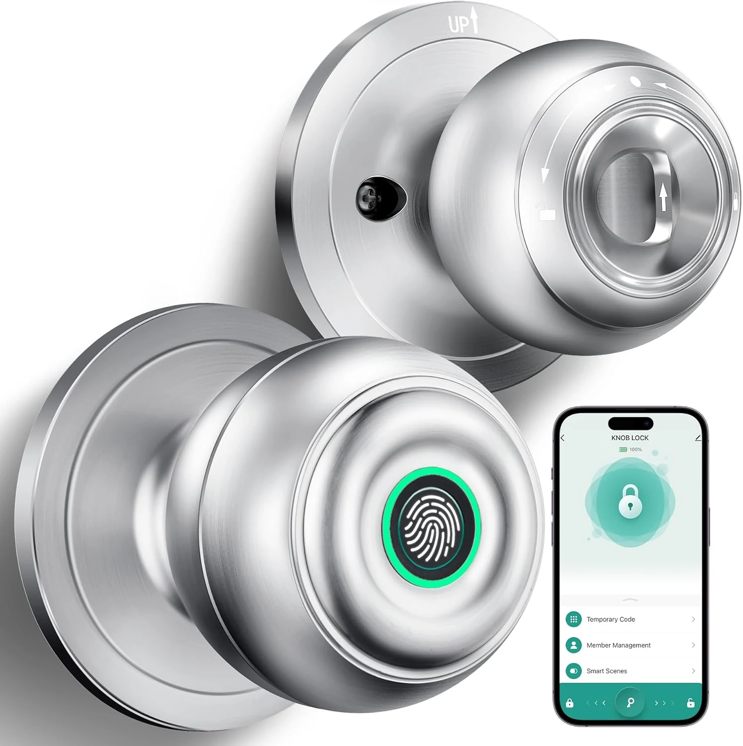 KLLOQUE Fingerprint Door Lock, Smart Fingerprint Door Knob with Lock