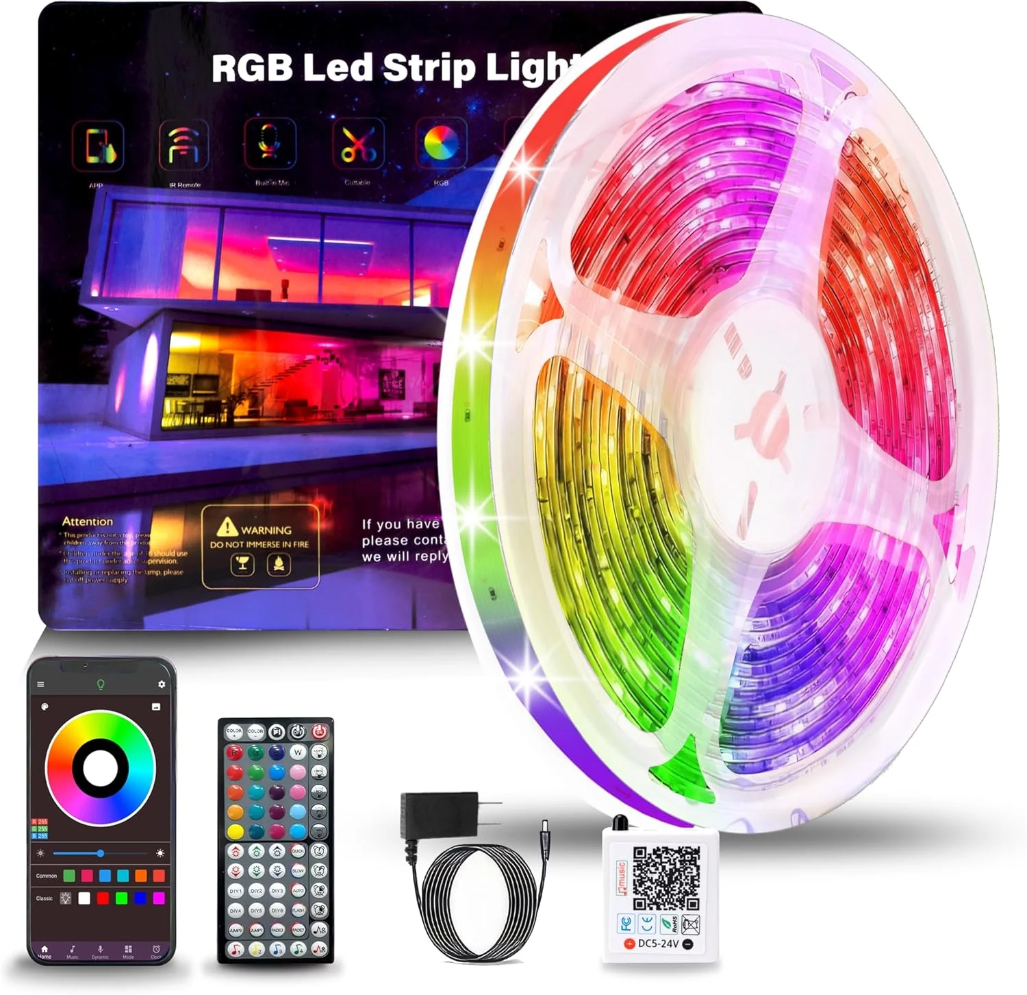 NBBUFF Led Lights for Bedroom 50ft (1 Roll), Color Changing RGB Led Strip Lights with 60 Keys Remote and App Control
