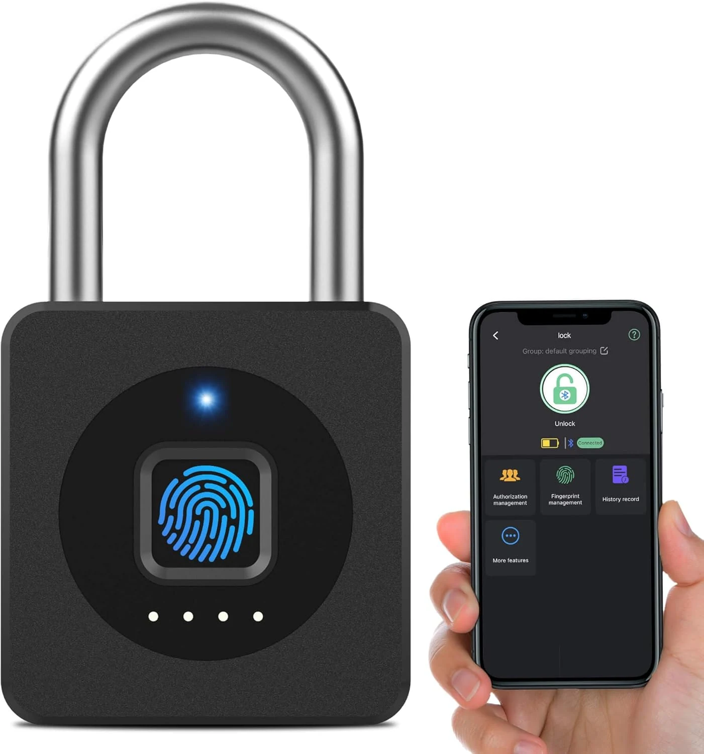 eLinkSmart Fingerprint Gym Locker Lock, Keyless Biometric Padlock, Weatherproof Electronic Bluetooth App Smart Combination Pad Lock (Black)