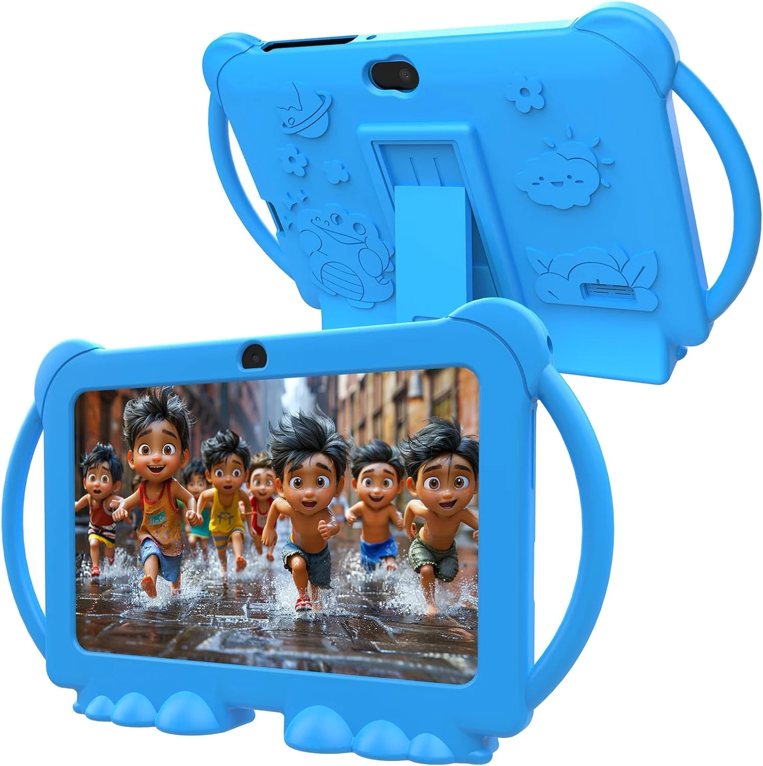 PEICHENG Kids Tablet 7 inch Android 12.0 for Toddler, 4GB RAM 32GB ROM Bluetooth IPS Screen Parental Control Dual Camera Shockproof Case (Blue)