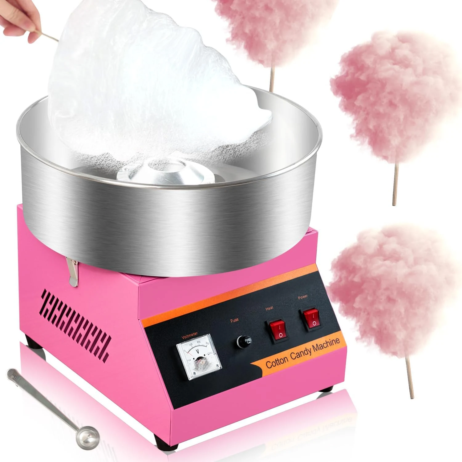 AEYDJXMER Commercial & Home Cotton Candy Machine 110V 1000W, 3 Mins Fast Preheat (Stainless Steel)