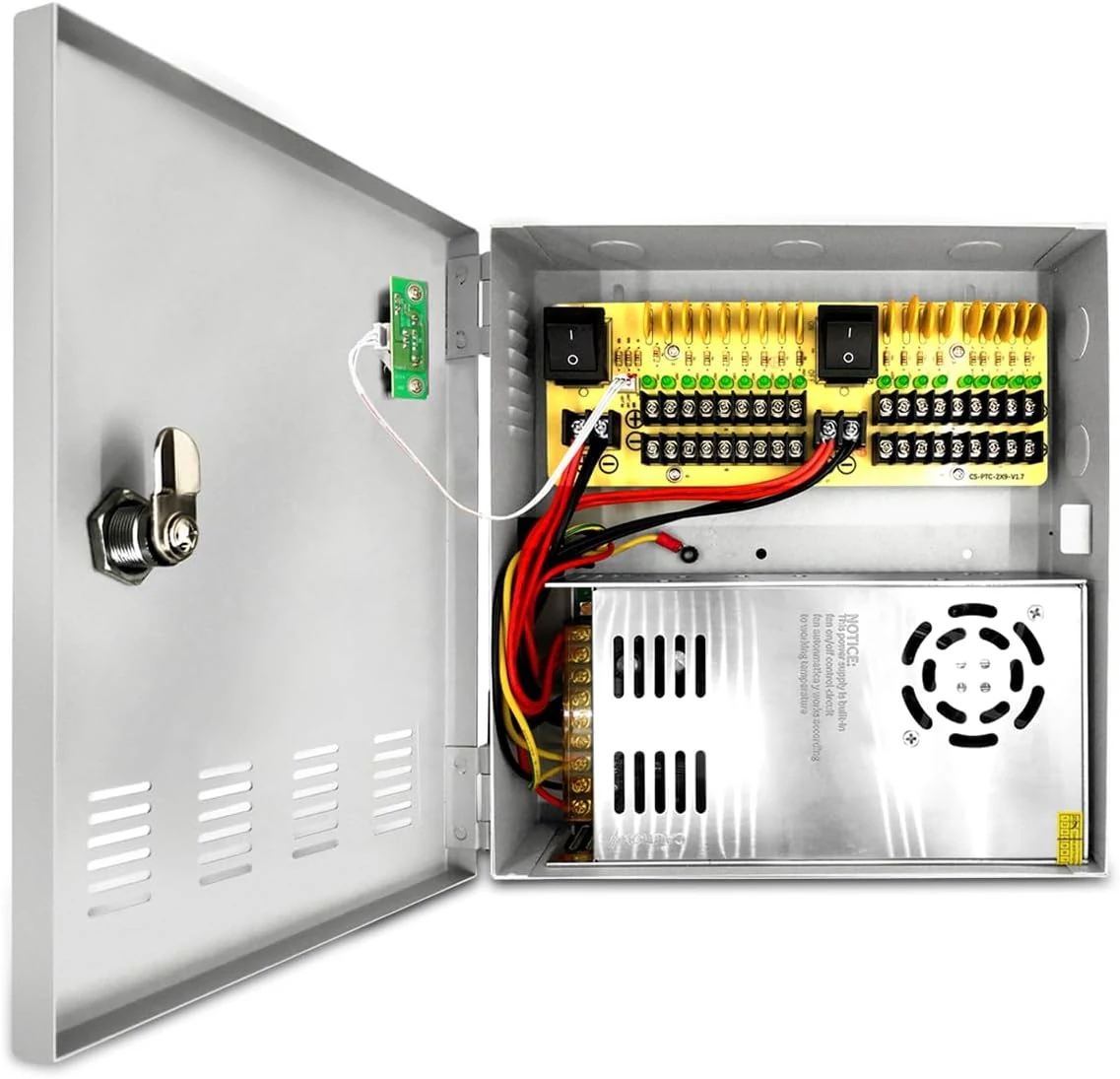 18-Channel DC 12-Volt 20-Amp Output CCTV Distributed Power Supply Box/Converter with AC Plug and Lock(20A 18-Channel)