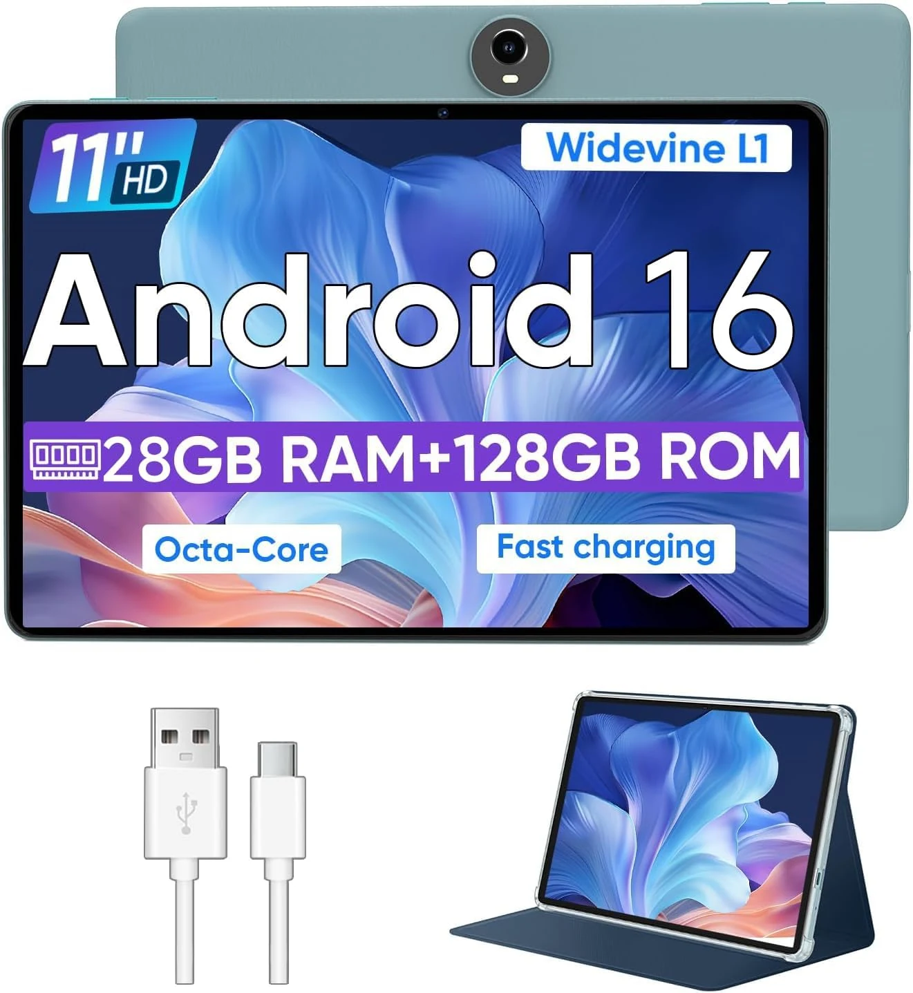 WXUNJA Android 16 Tablet (11 inch, Octa-Core, 28GB RAM + 128GB, Widevine L1)