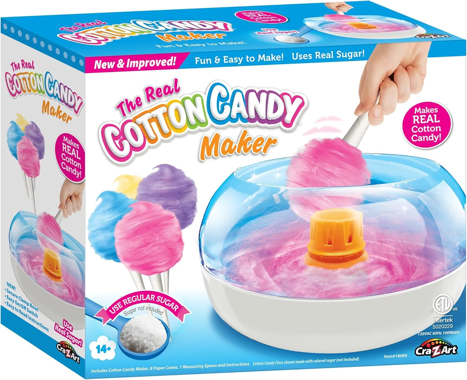Cra-Z-Art Cotton Candy Maker, DIY Homemade Real Cotton Candy Machine for Kids, Comes with Paper Cones, and Measuring Spoons