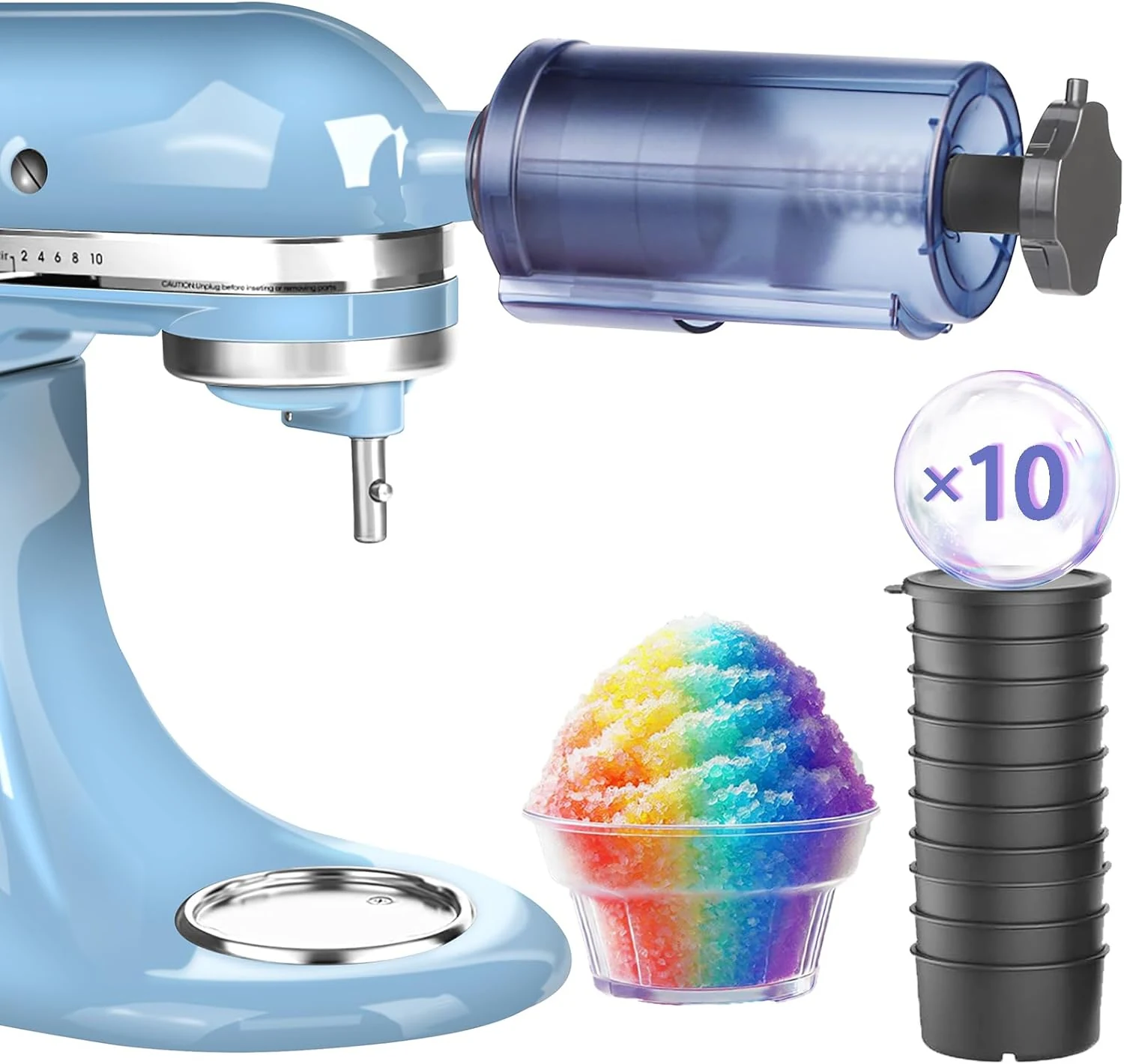 Shaved Ice Attachment for KitchenAid Stand Mixer, Snow Cone Machine, Household Hawaii Shaved Ice Maker with 10 Ice Molds
