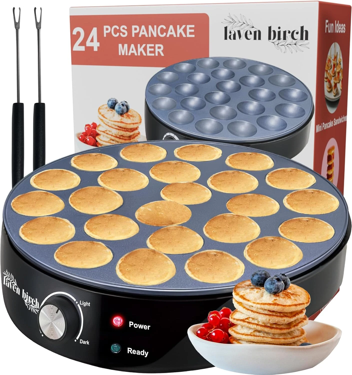 24PCS Mini Pancake Maker Machine, Nonstick Electric Dutch Pancakes Griddle