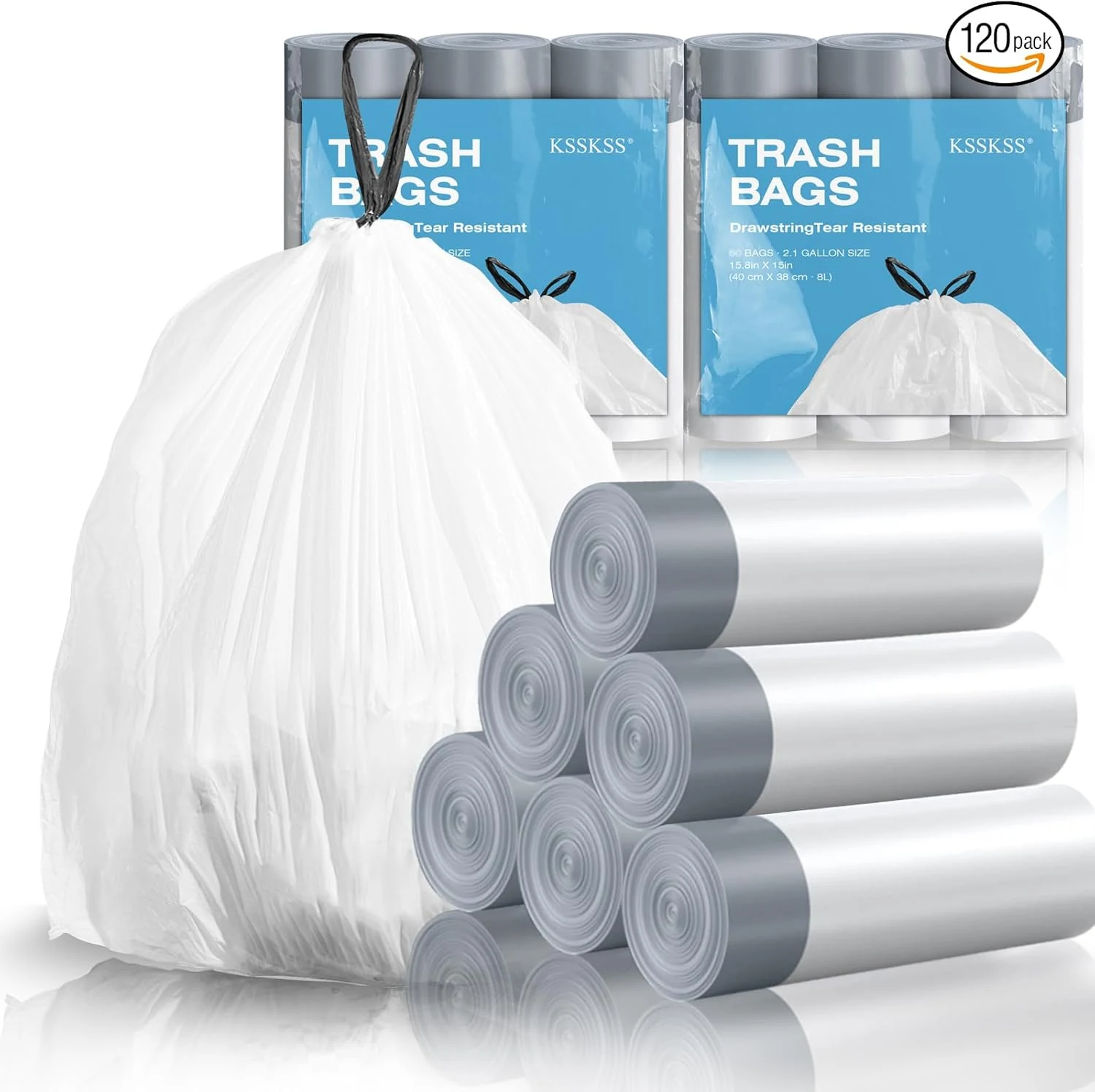 120 Counts 1.6 Gallon Mini Drawstring Trash Bags, Small Garbage Bags by KSSKSS