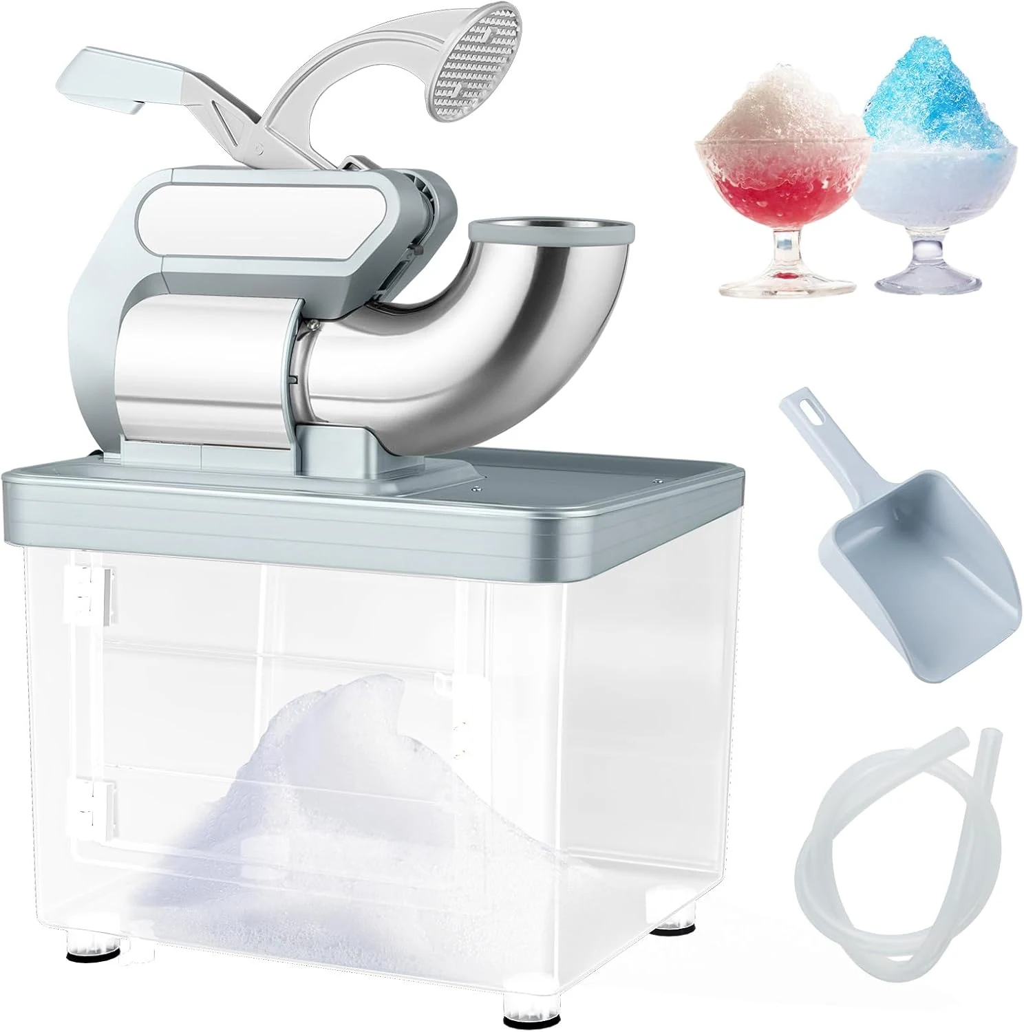ARLIME Snow Cone Machine, 660 LBS/H 300W Electric Ice Crusher w/Dual Blades & Safety On/Off Switch, ETL-Approved Stainless Steel Commercial Shaved Ice Machine for Home Restaurant Bar, 37L (Grey)