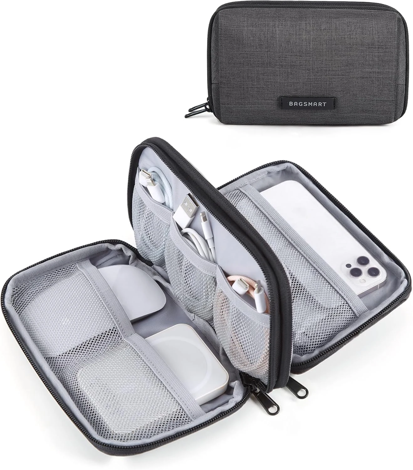 BAGSMART Electronics Organizer Travel Case, Cable Charger Cord Tech Organizer Pouch for Phone Charger Accessories, Black