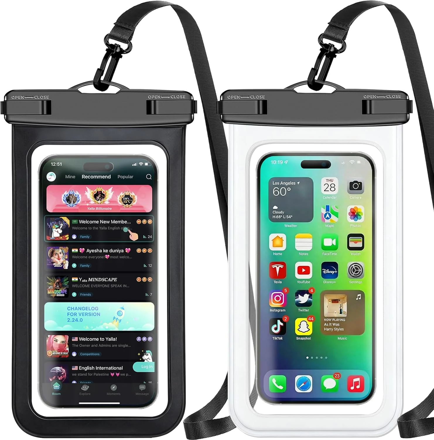 Famoby Waterproof Phone Pouch (2 Pack, Black/White, IP68)
