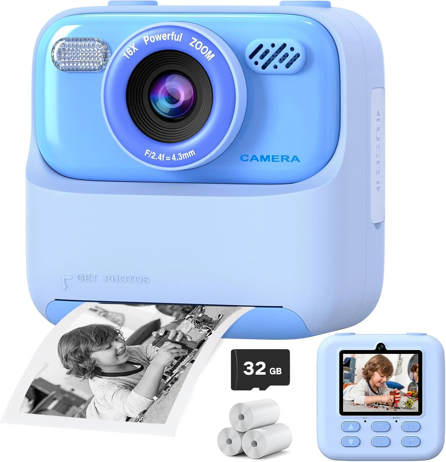 Kids Instant Digital Cameras for Boys and Girls, 1080P HD Dual-Lens Selfie Digital Camera with Print Paper & 32G Card