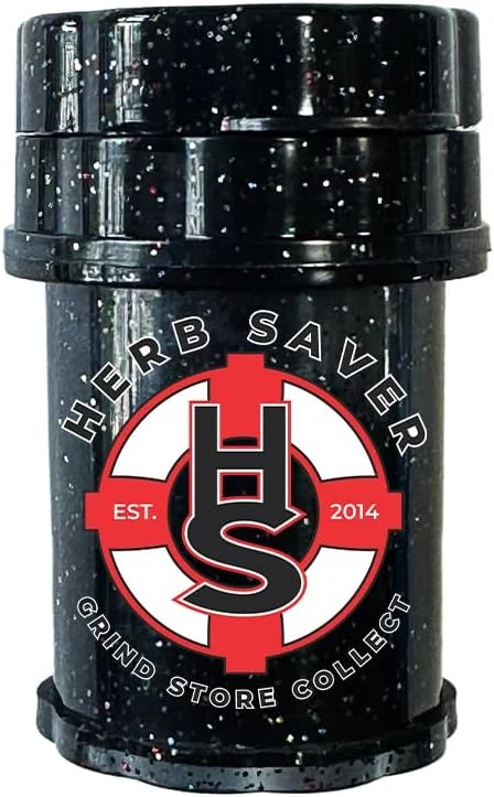 Mini HerbSaver Grinder- - 1.5"x2.5" (Black Glitter)