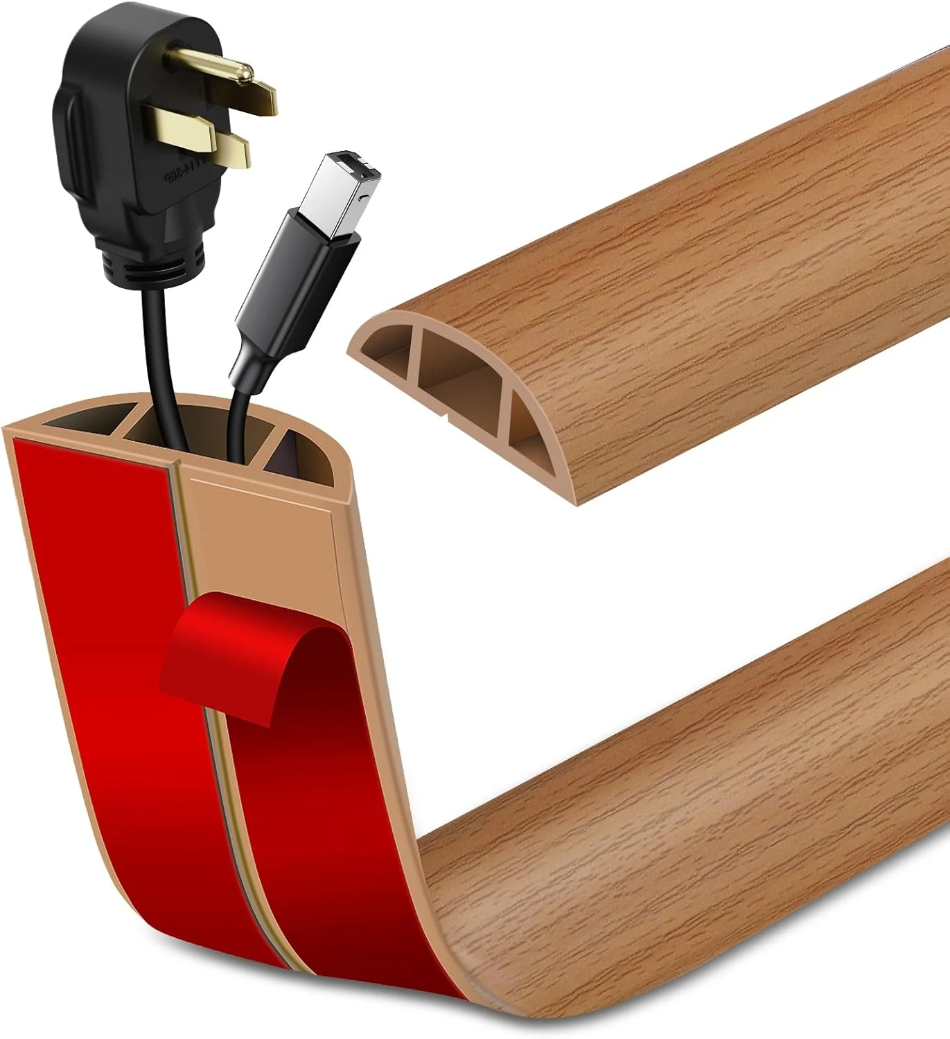 LSGCQ Floor Cord Cover Self Adhesive Cord Hider Floor Extension Cord Covers (Light Brown Wood, 3.3 ft)