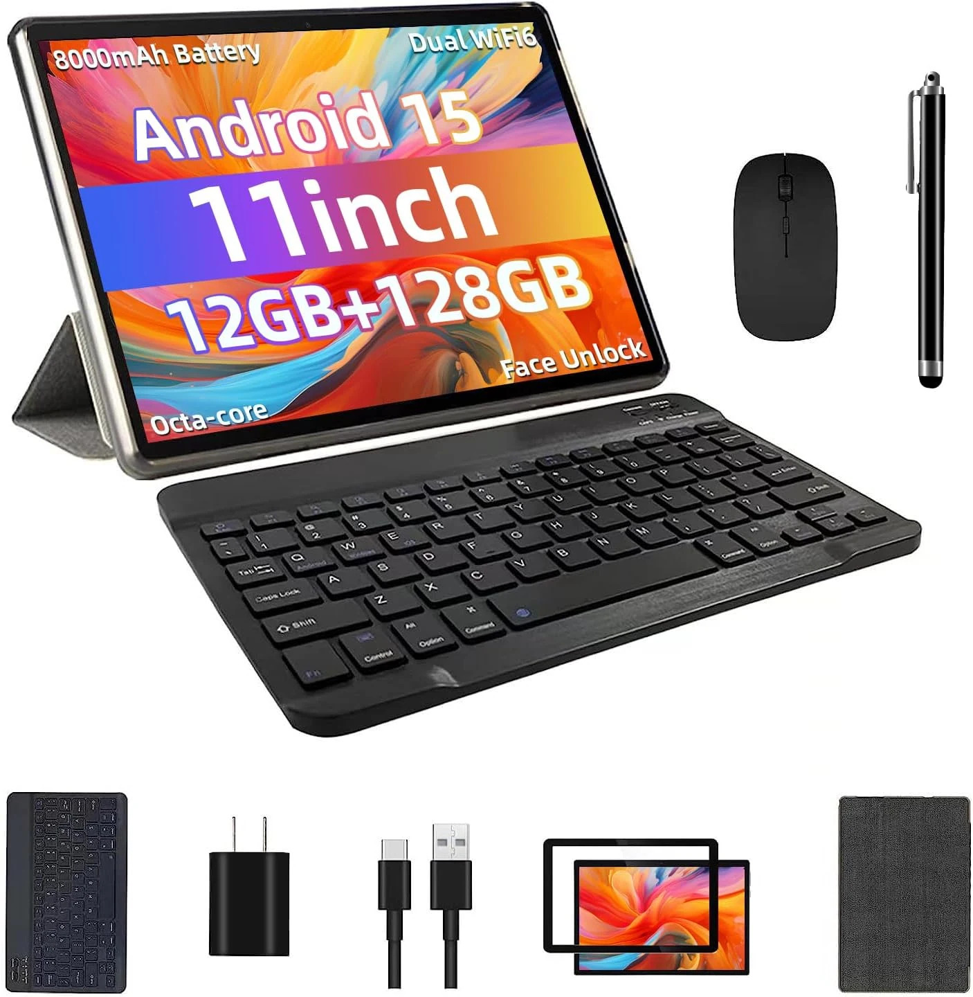 COLORROOM Android 15 Tablet 11inch, Face Unlock, 18W Fast Charging, 12GB+128GB+1TB Expand