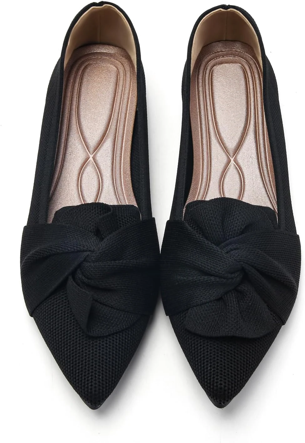 HIULYCENCE Flats for Womens Pointed Toe Ballet Flats with Bow Comfortable Knit Dressy Flats