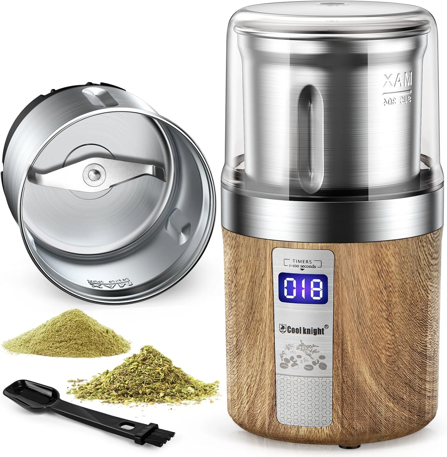 COOL KNIGHT Herb Grinder, Spice Grinder, Electric Grinder with Timer