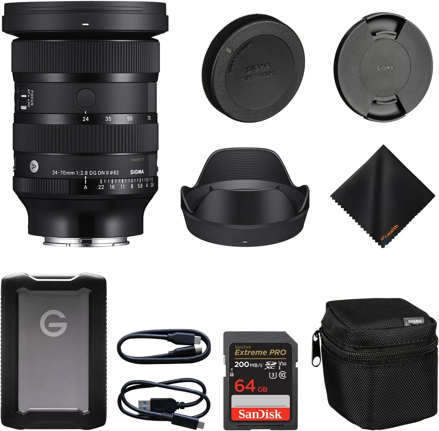 Sigma 24-70mm f2.8 DG DN II Art Lens Sony E| with 1TB ArmorATD and 64GB Extreme PRO (Bundle Set)