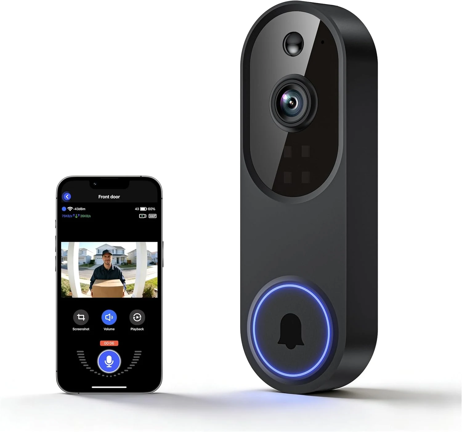 Lunelyx 1080P Wireless Video Doorbell Camera, Outdoor Surveillance Cameras, FHD Live View