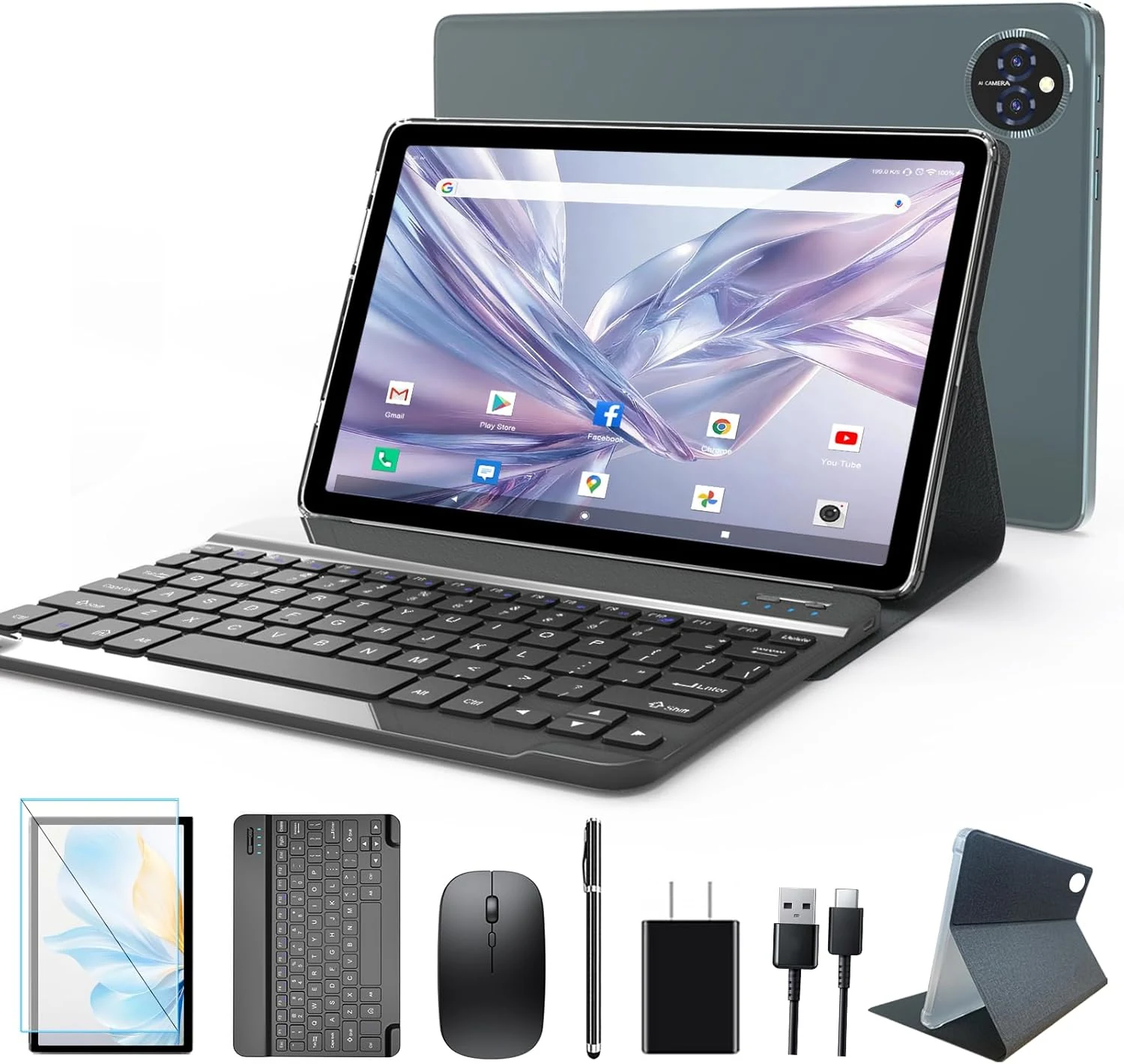 ANTEMPER Android Tablet 10 Inch, 4G Cellular Tablets, Octa-Core, 128GB Storage + 14GB RAM, 5G WiFi, 8000mAh Battery, Bluetooth 5.0, 13MP+8MP Camera, Keyboard/Case (Gray)