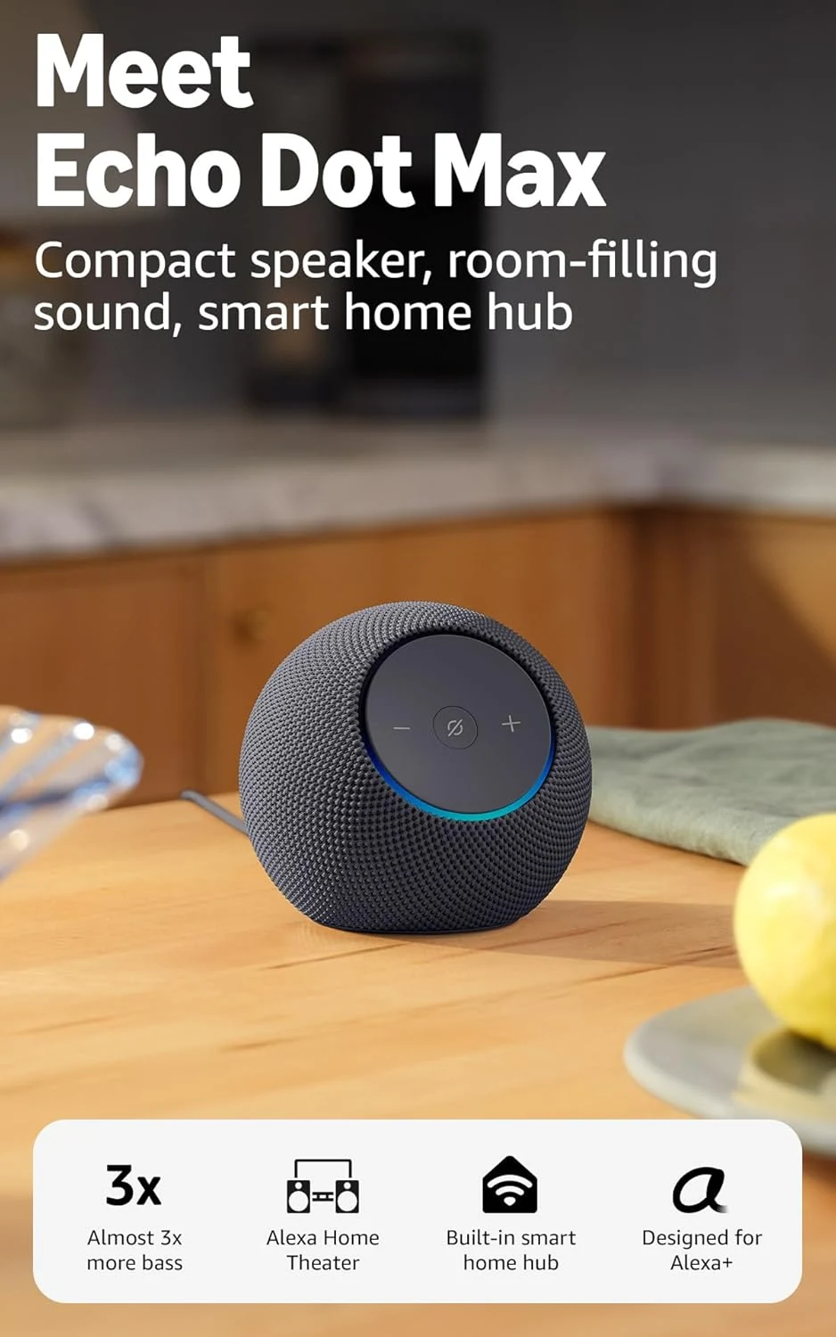Amazon Echo Dot Max (newest model), Alexa speaker with room-filling sound and nearly 3x bass