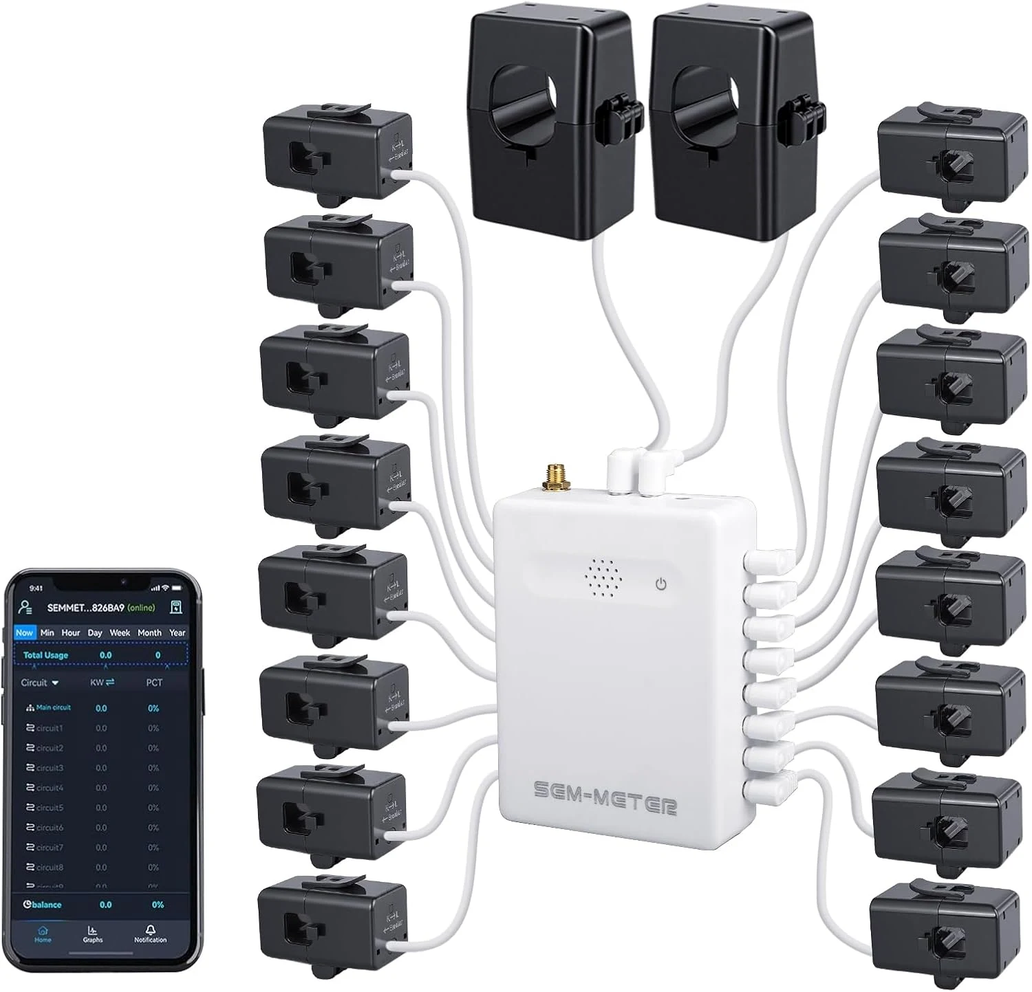 Smart Home Energy Monitor with 16 50A Circuit Level Sensors
