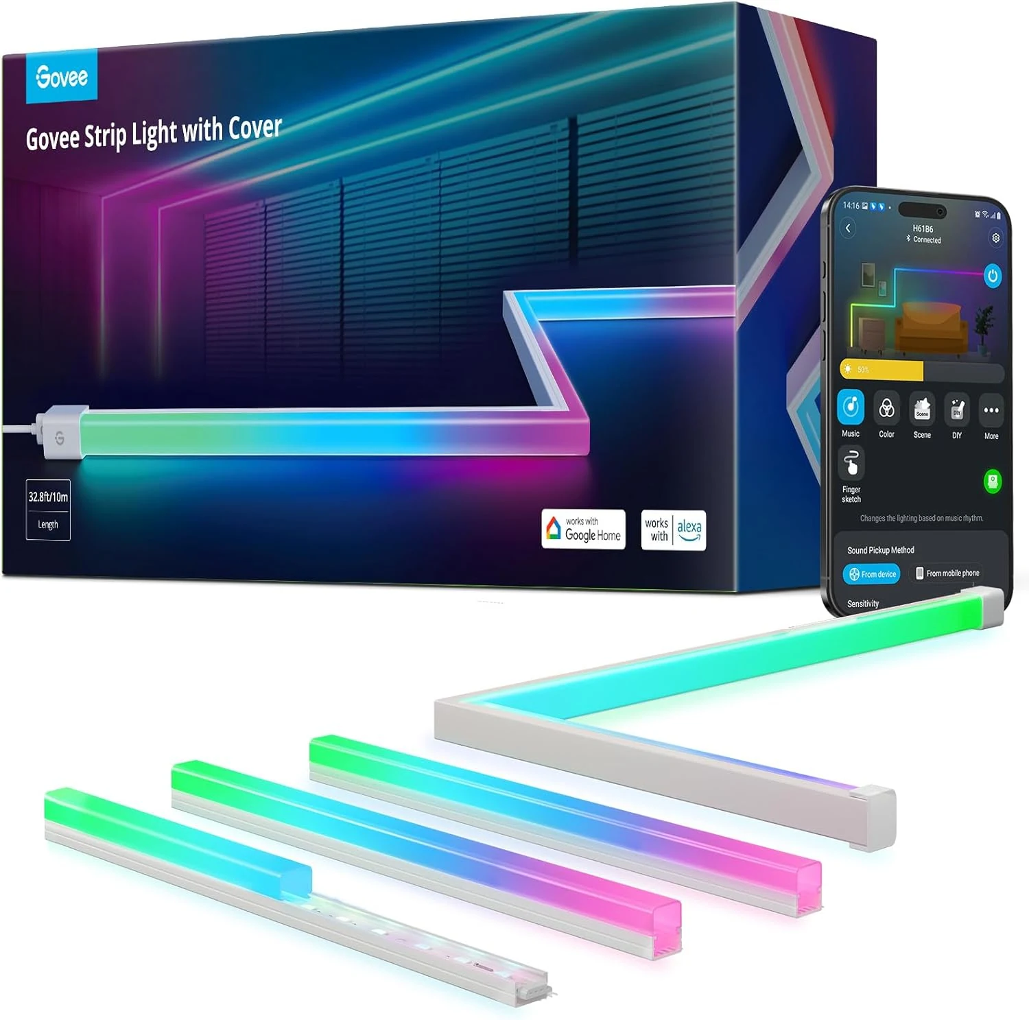 Govee RGBIC LED Strip Lights 32.8ft with Covers, Smart Lights work with Alexa and Google Assistant