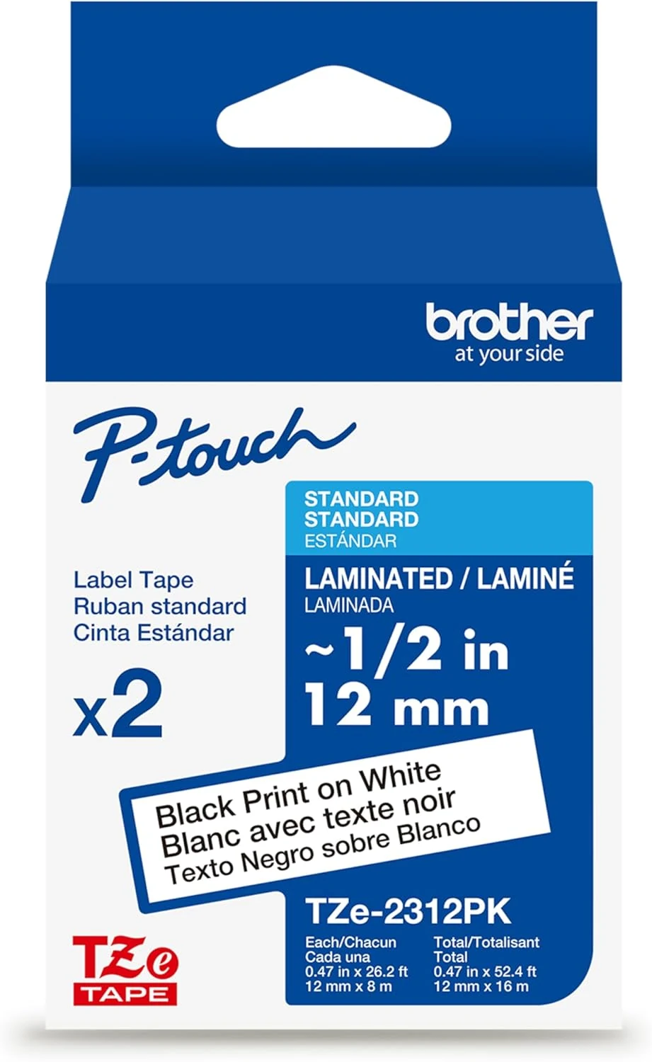 Brother Genuine TZe231-1/2 2PK Black Print on White Label Tape