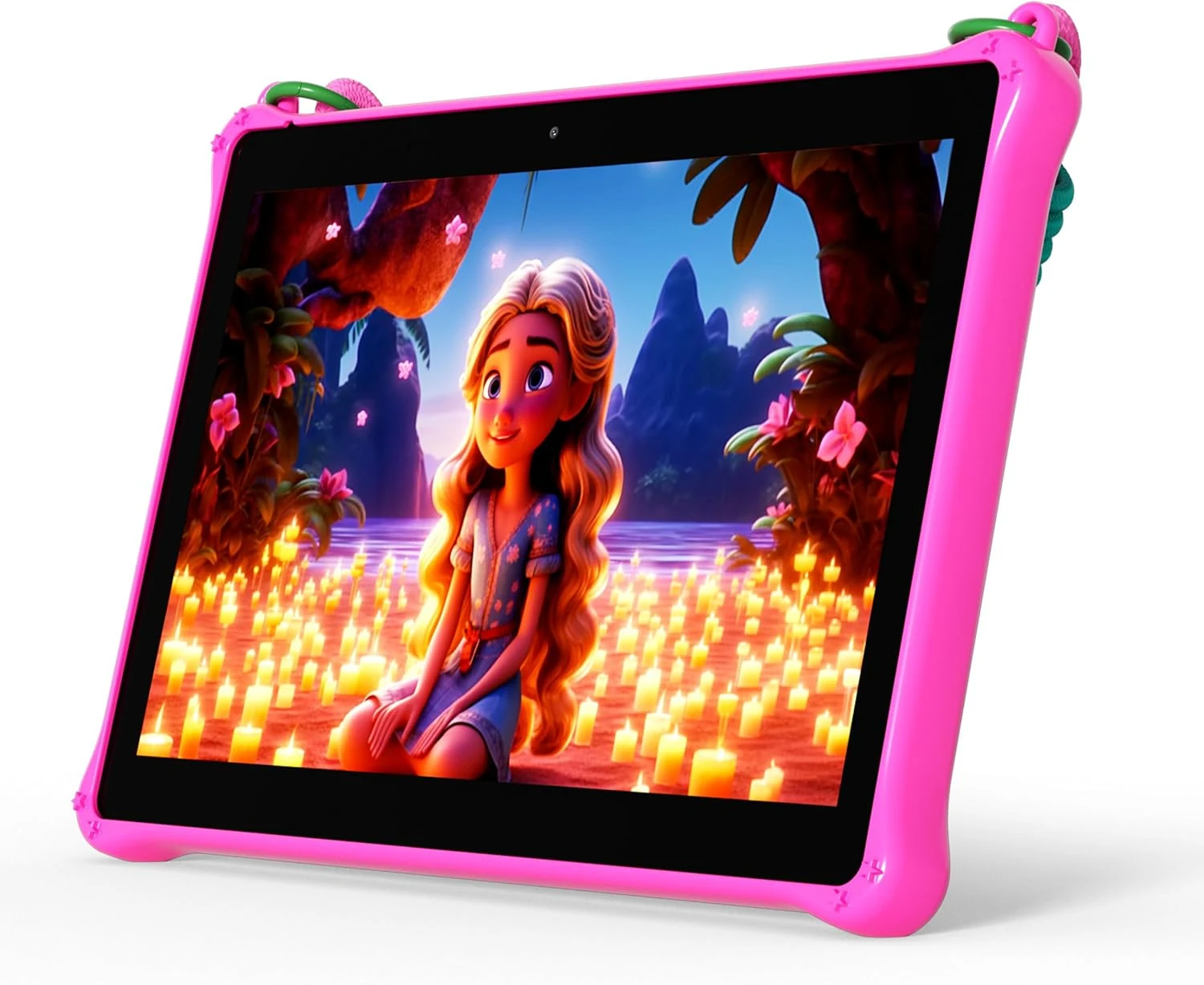 PRITOM 10 inch Kids Tablets Android, 64GB, Tablet with Lanyard, Quad-Core, HD IPS Display, WiFi, Dual Camera, Toddler Tablet for Kids, Pink