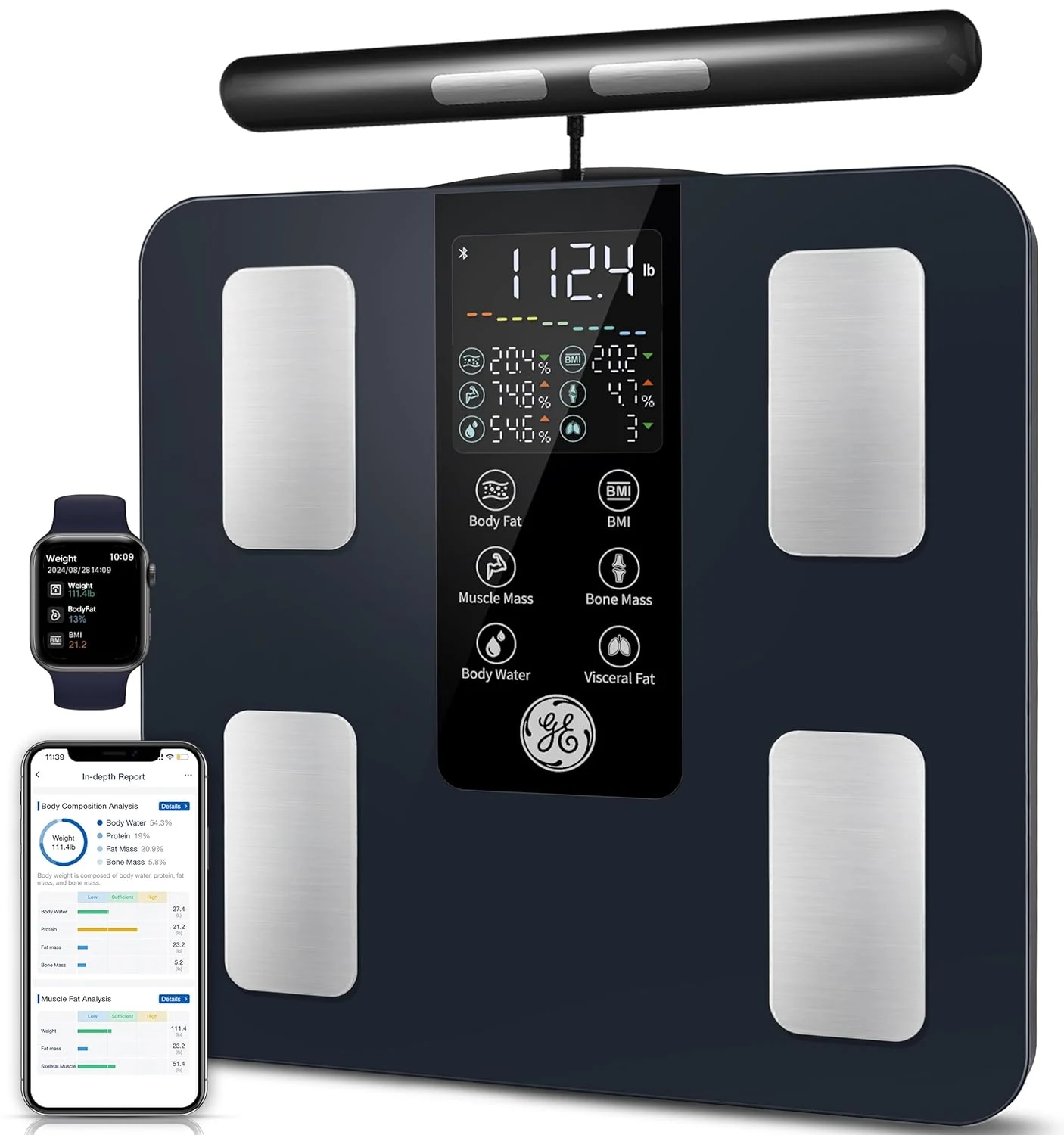 GE Smart Scale for Body Weight: 8-Electrode Digital Bathroom Scale