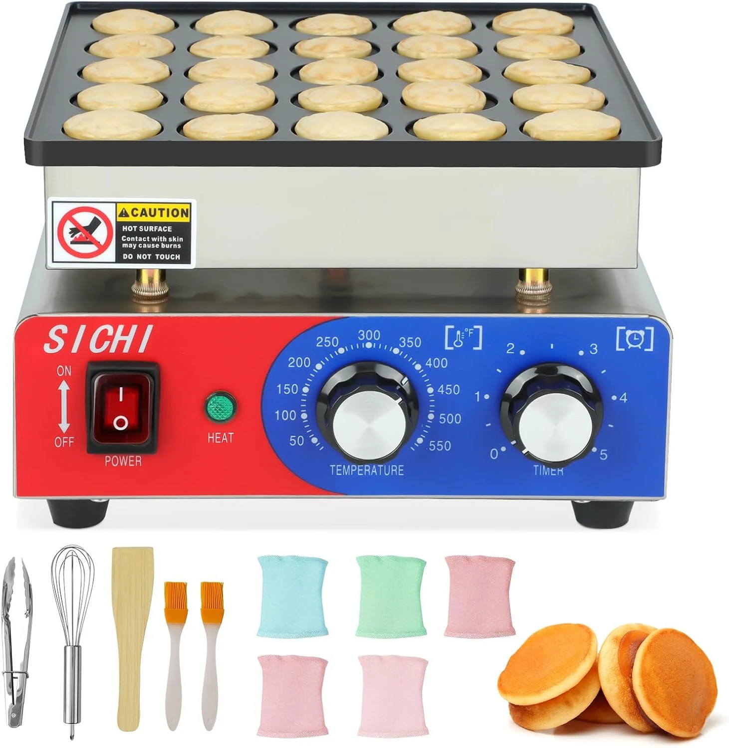 SICHI Mini Pancake Maker Machine with 550℉ Heating and Timer Control (25PCS)
