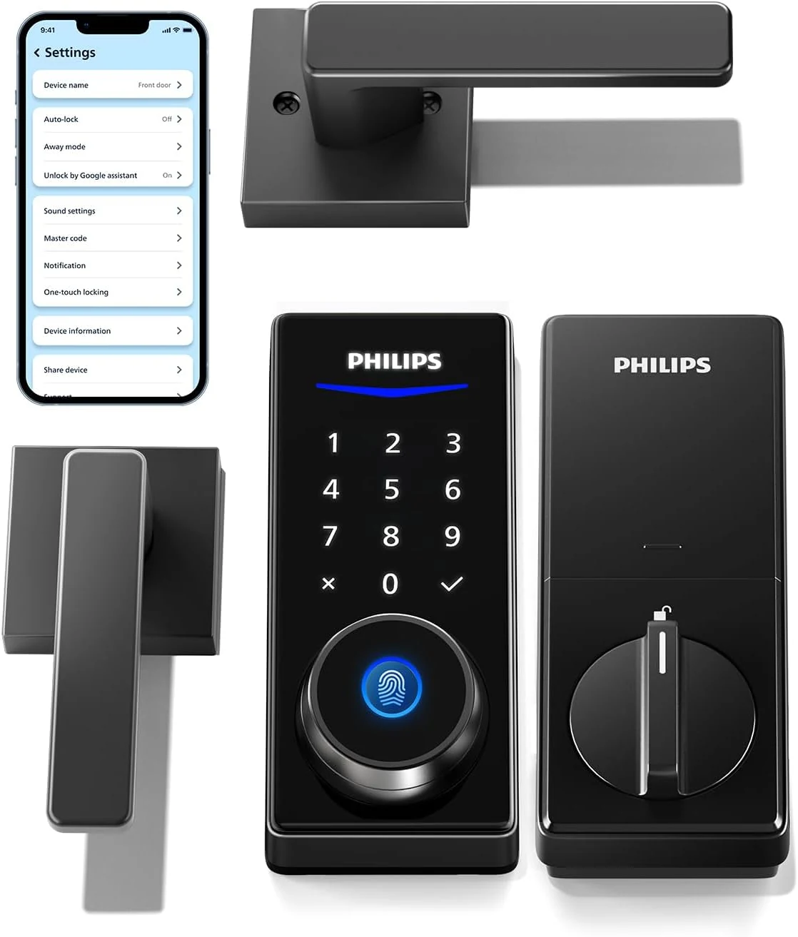 Philips Smart Lock with Handles, Keyless Entry Door Lock Set, Keypad Door Lock with 2 Level Handles