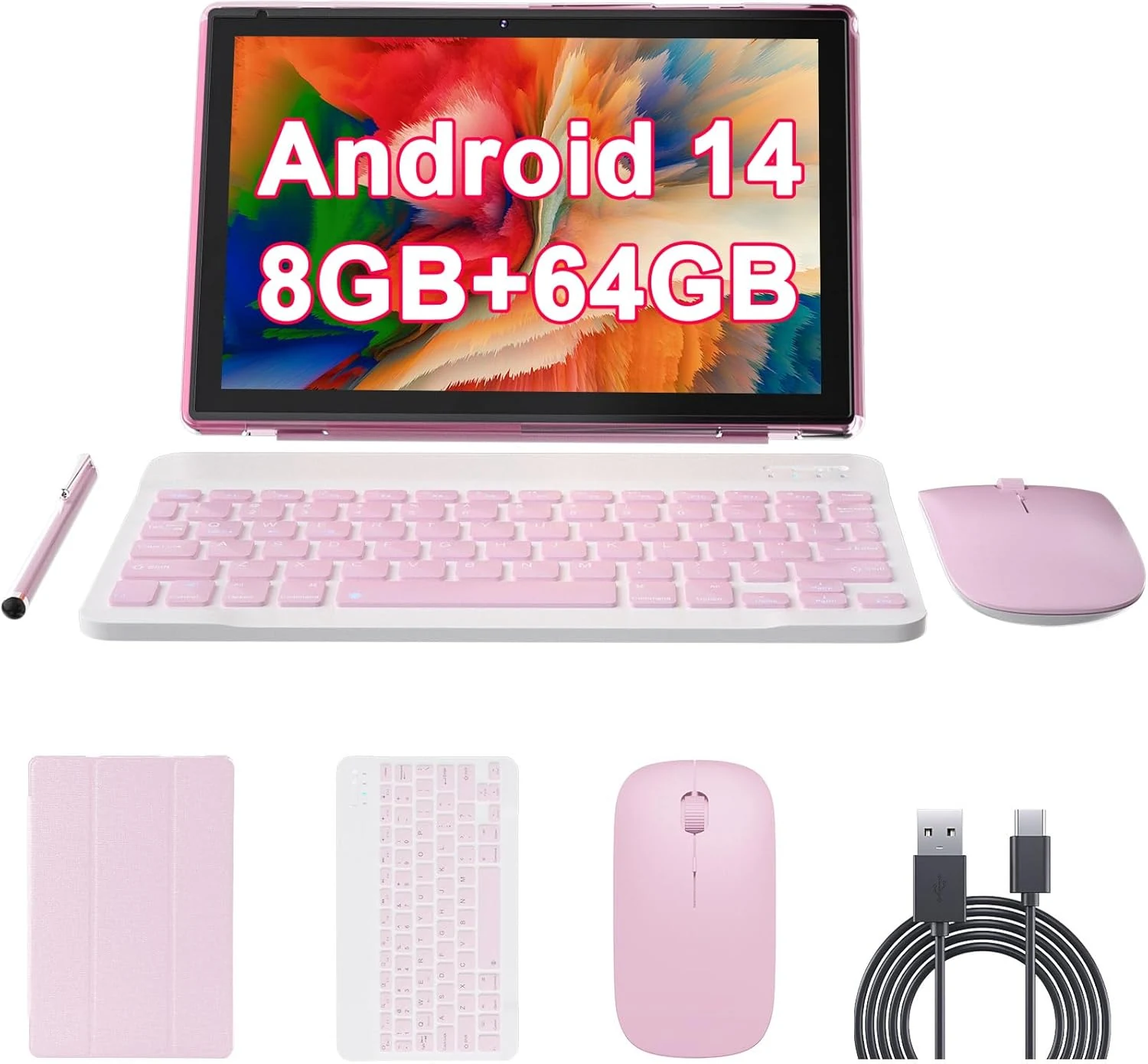 10 inch Android 14 Tablet with Keyboard, 2 in 1