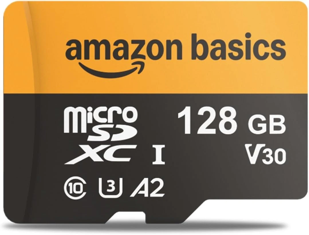 Amazon Basics 128GB microSDXC Memory Card with Adapter for Smartphones, Drones, Cameras, Full HD