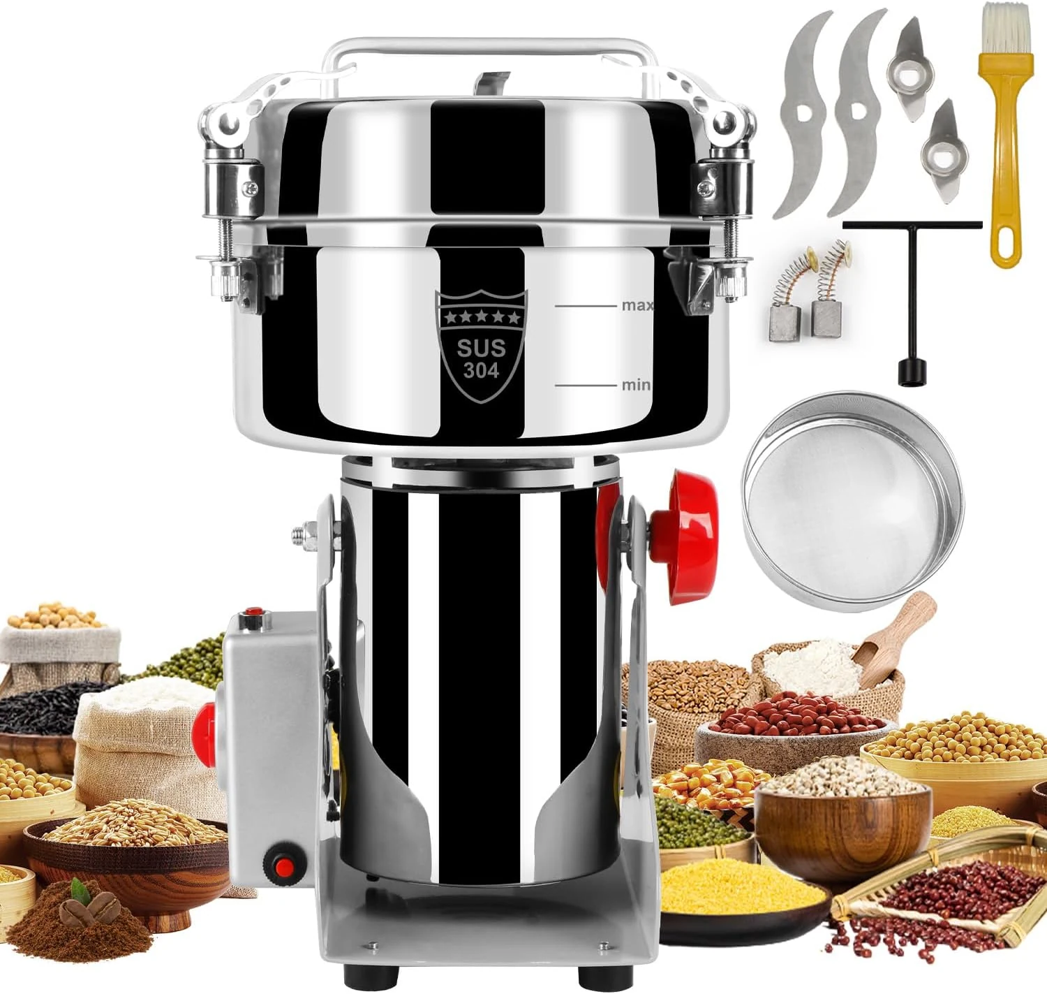 WERISE Grain Mill Grinder Electric Flour (2000g Stainless Steel)