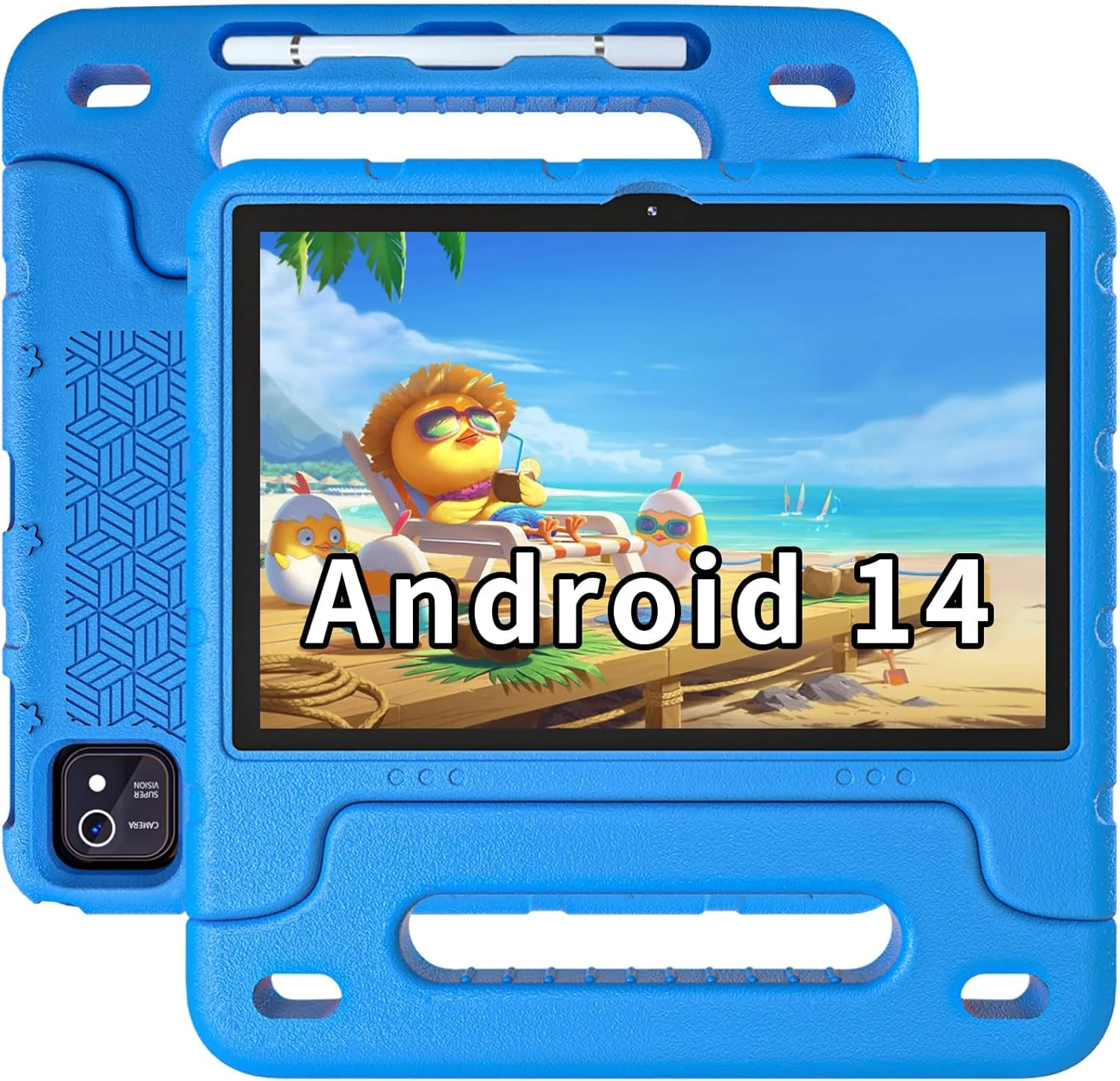 EDDBNi Kids Tablet Android 14 Tablet 10 inch Kids Tablets with Case Quad Core 64GB Dual Camera Parental Controls 2.4G WiFi Educational Tablets (Blue)