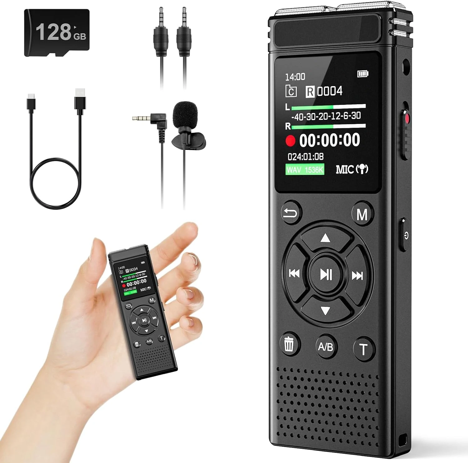 136GB Digital Voice Recorder with Playback,9000 Hours Audio Recording Device,Voice review