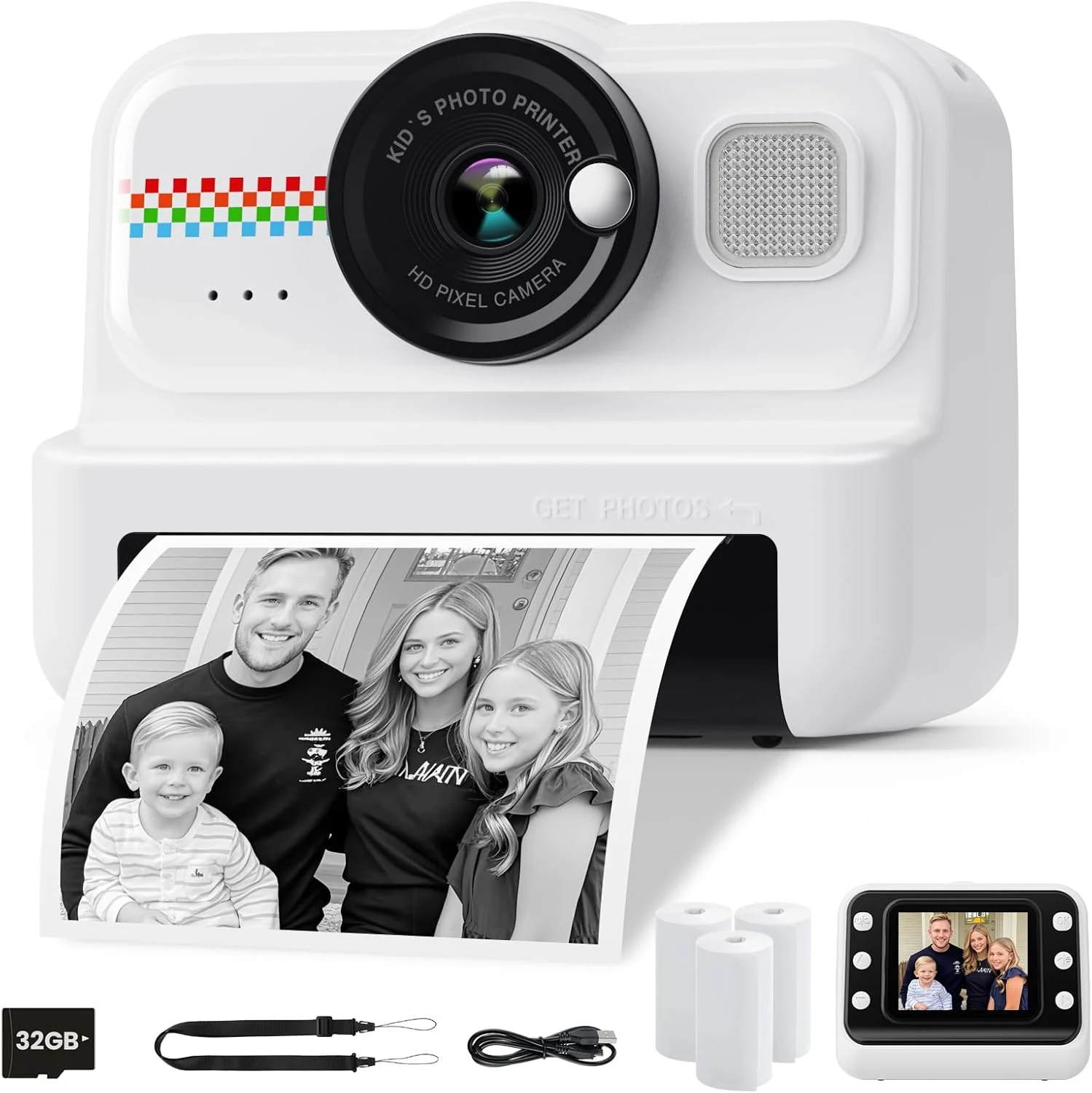 HiMont Kids Instant Print Camera, 1080P HD Kids Camera Instant Print (Black)
