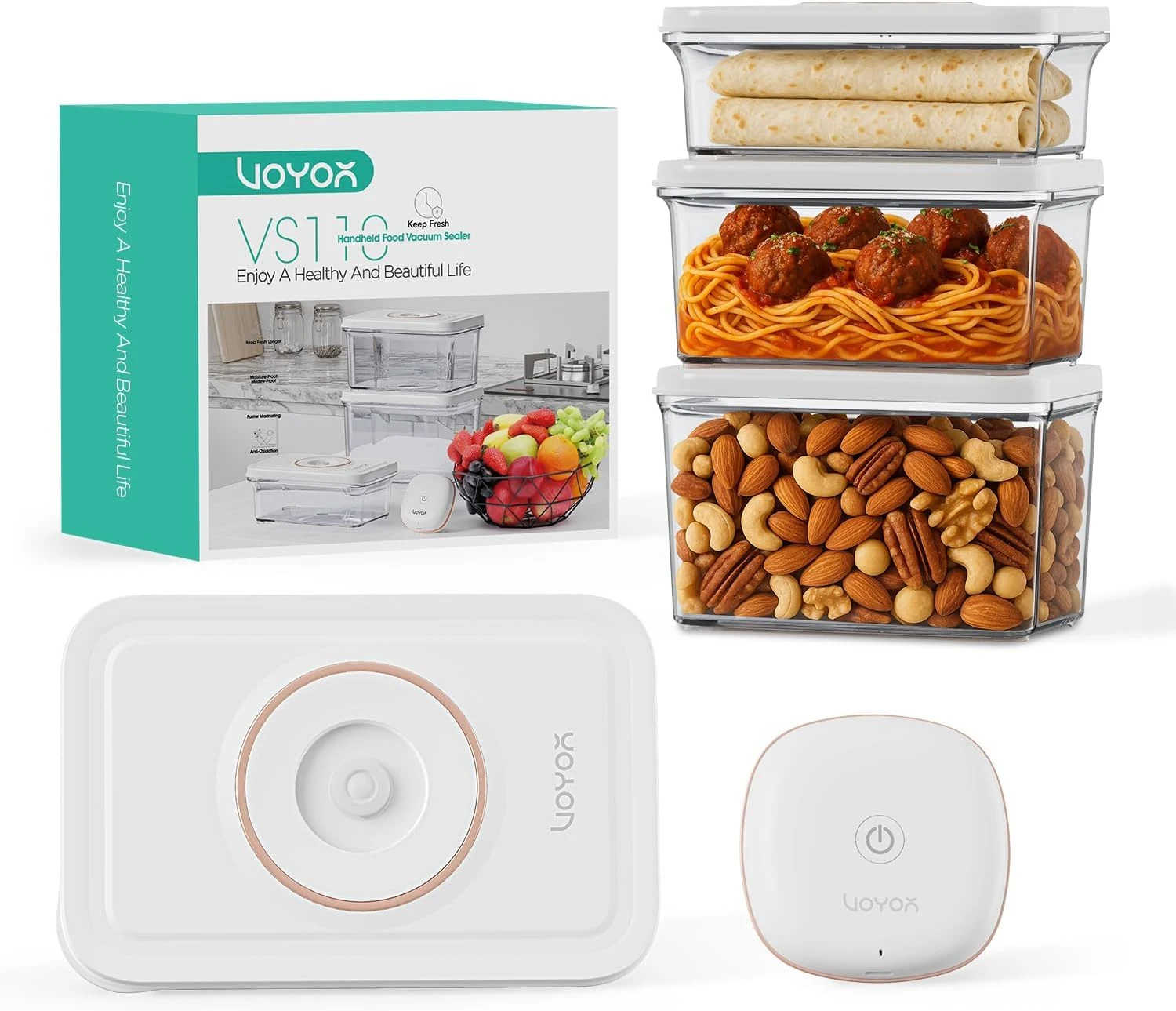 VOYOR handheld vacuum sealer for food with 3 vacuum containers mini (VS110)