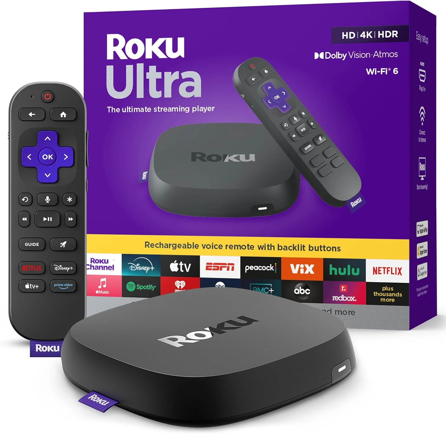 Roku Ultra - Ultimate Streaming Player (4K HDR10+, Dolby Vision & Atmos) with Voice Remote Pro