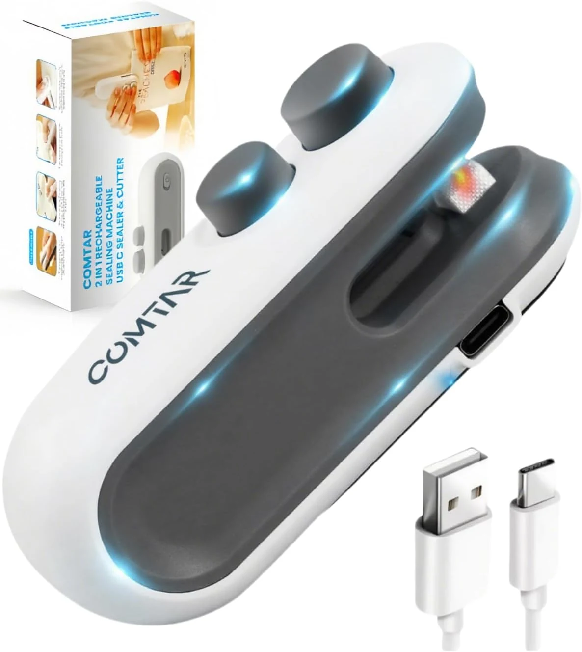 Mini Bag Sealer With Cutter And Magnet, 2 In 1 Rechargeable Vacuum Sealer Bag Heat Seal Machine With Sealer&Cutter