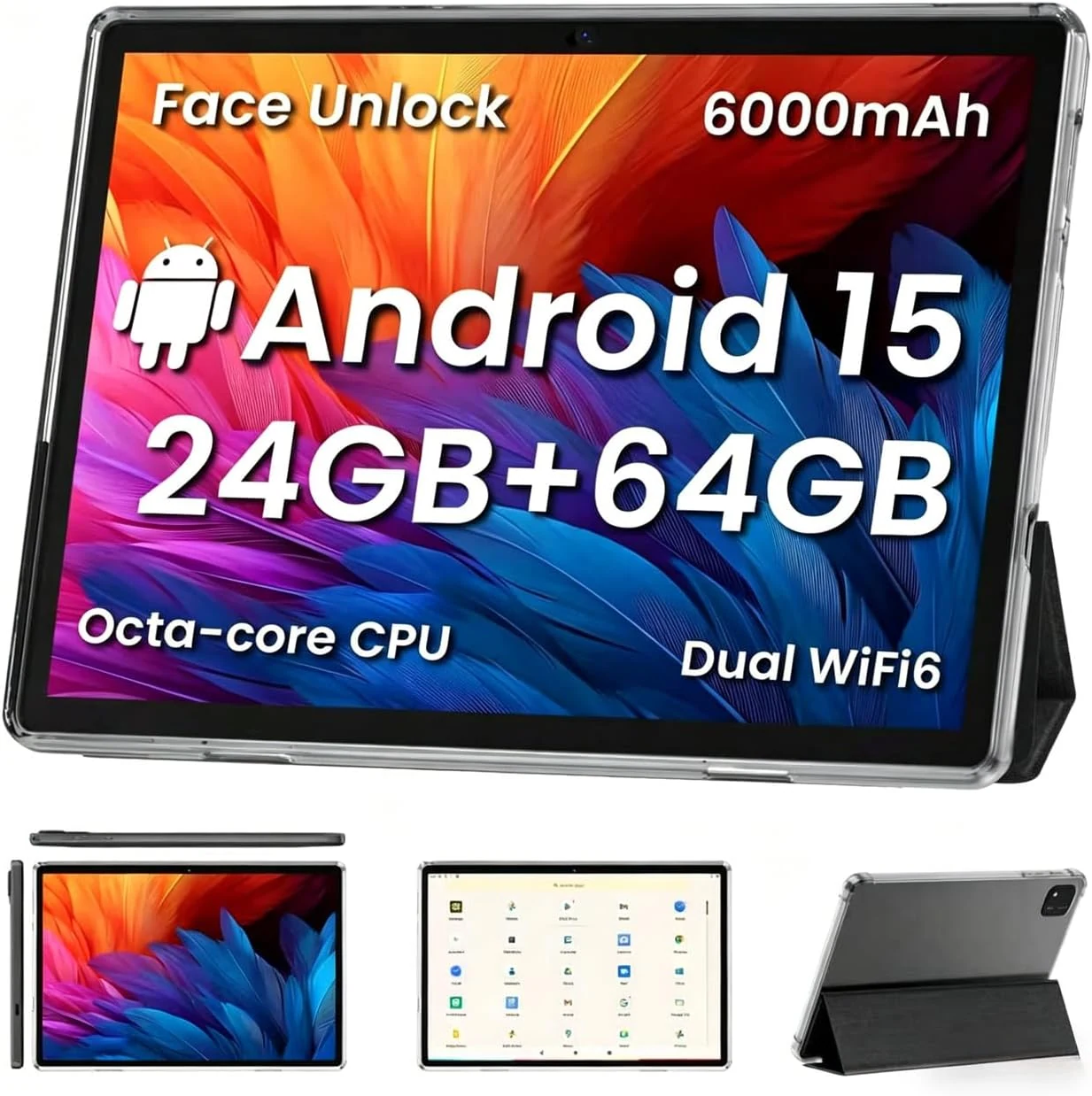 TUOHAITIME Android 15 Tablet (10 inch, Octa Core, 24GB+64GB+512GB expansion, Wi‑Fi 6, Kids Space, Widevine L1)