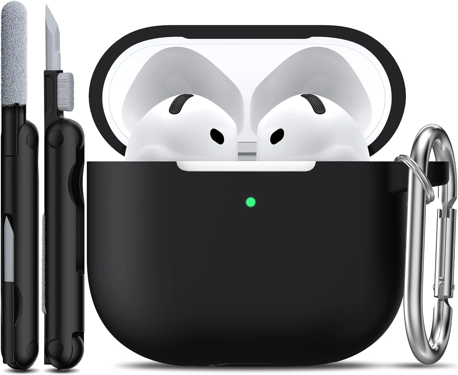 R-fun for AirPods 4 Case with Cleaner Kit, Full Protective Soft Skin Silicone Cover with Keychain (Black)